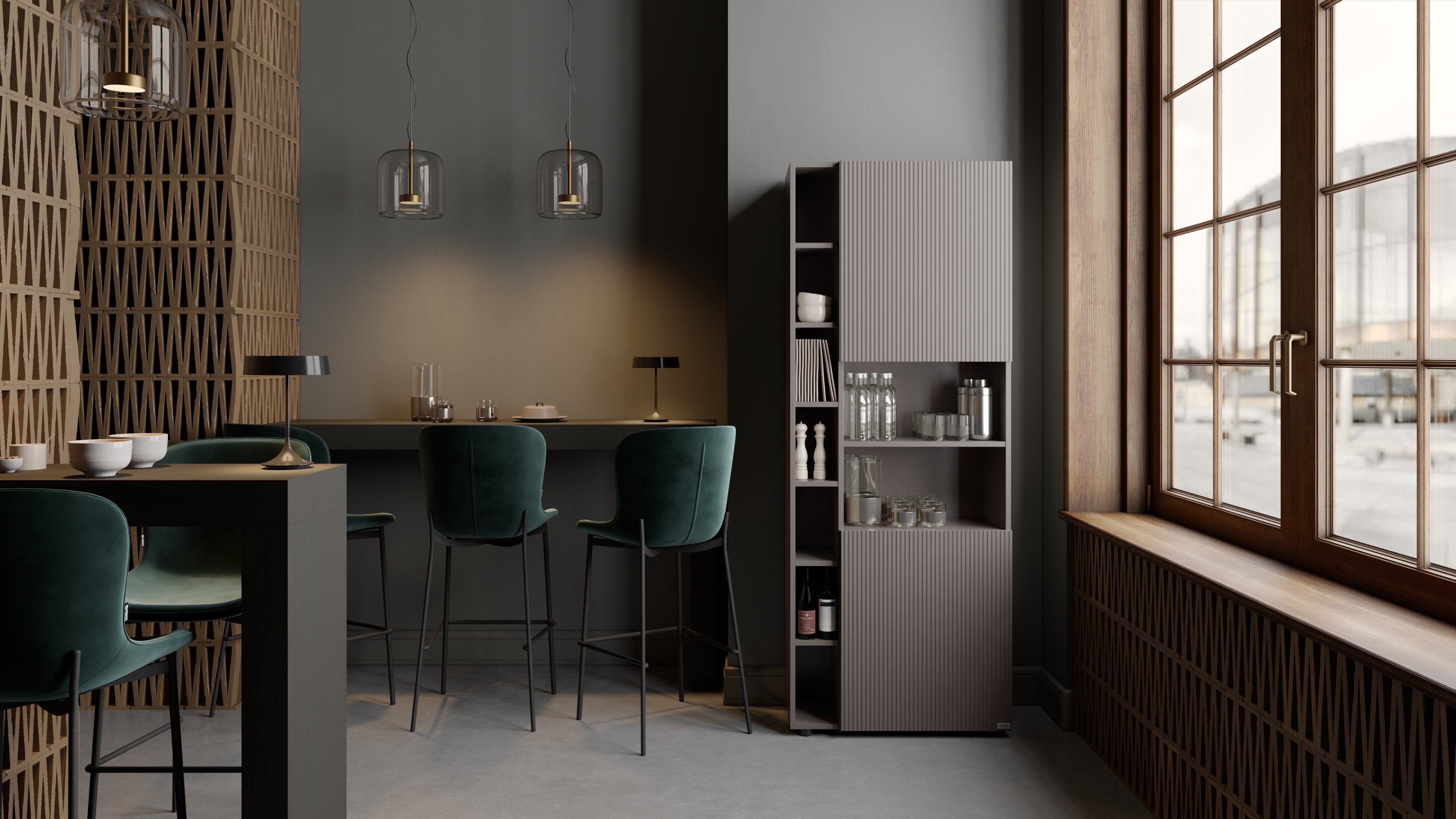 Modulares Bücherregal Romina mit gerillter Tür (76,8 x 200 cm), Kobaltgrau - Set image 2