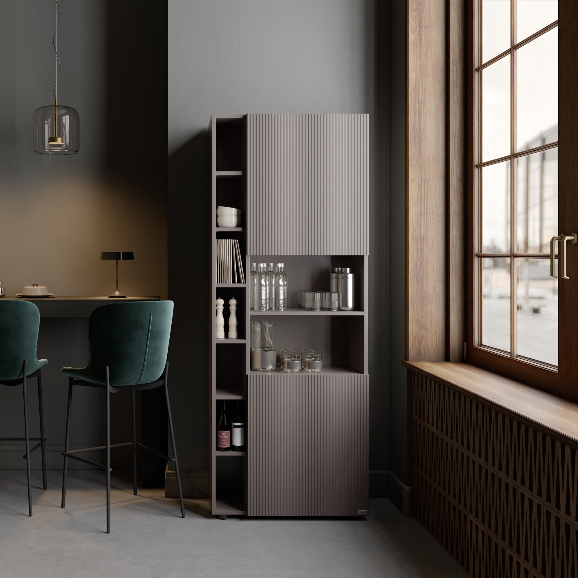Modulares Bücherregal Romina mit gerillter Tür (76,8 x 200 cm), Kobaltgrau - Set image 1