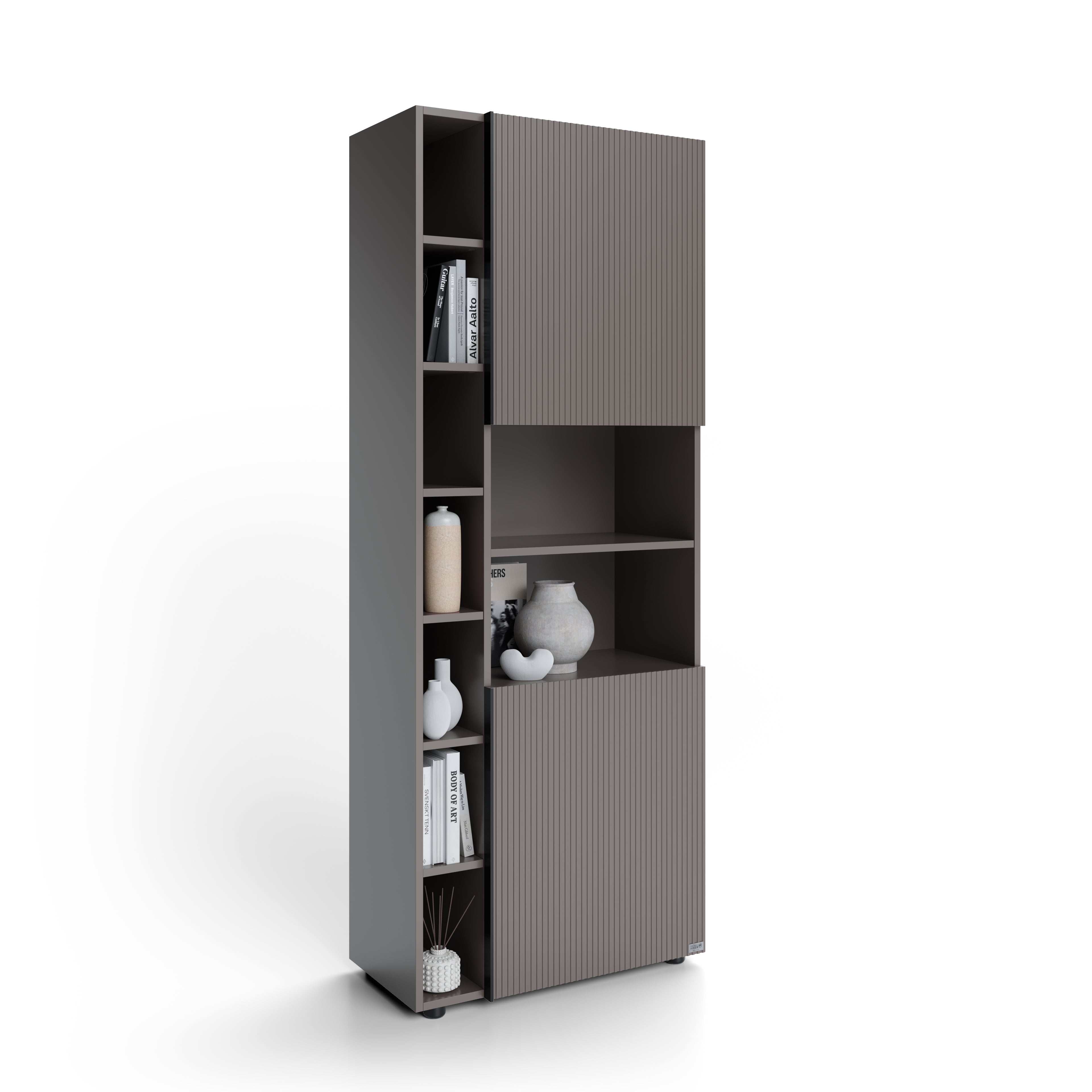 Modulares Bücherregal Romina mit gerillter Tür (76,8 x 200 cm), Kobaltgrau