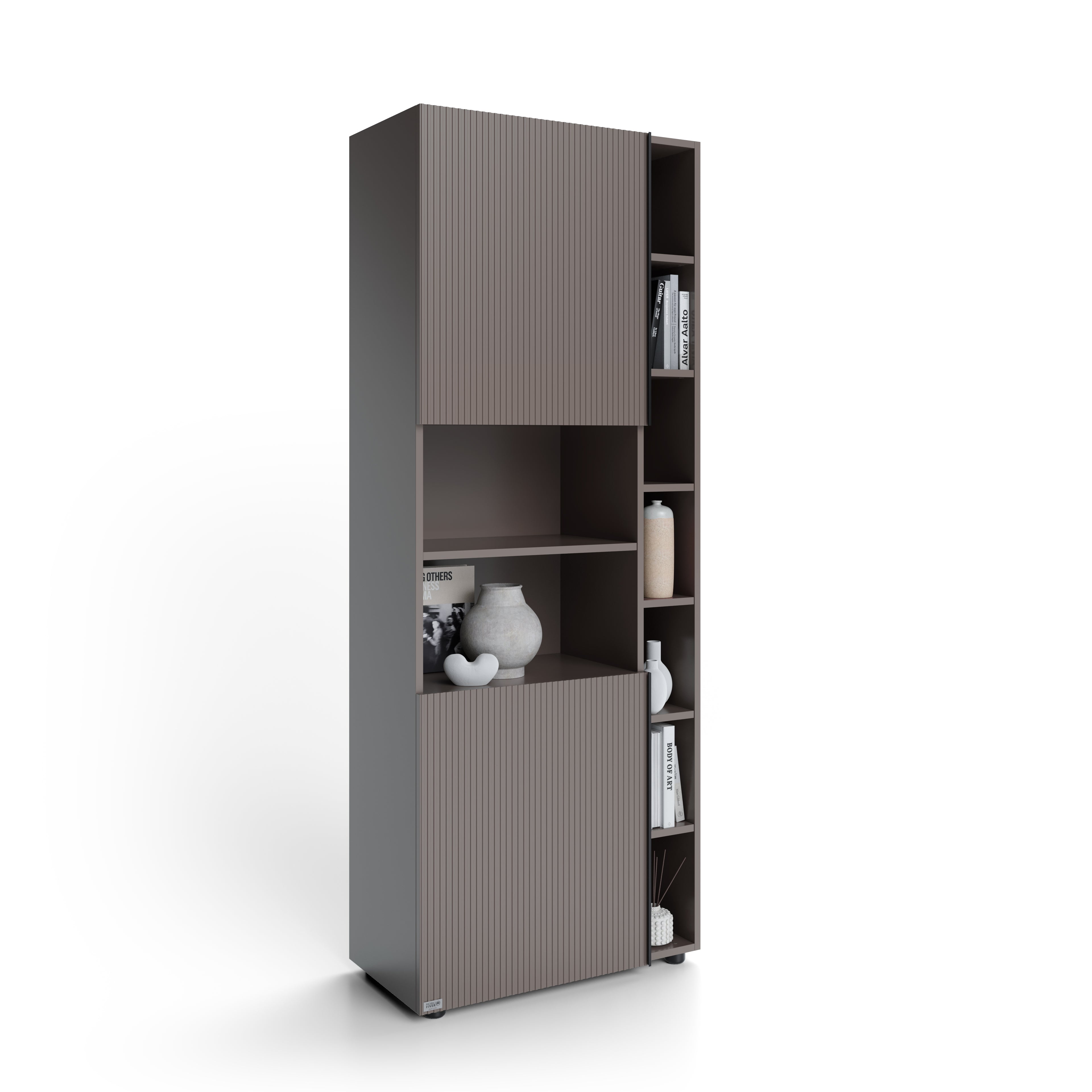 Modulares Bücherregal Romina mit gerillter Tür (76,8 x 200 cm), Kobaltgrau