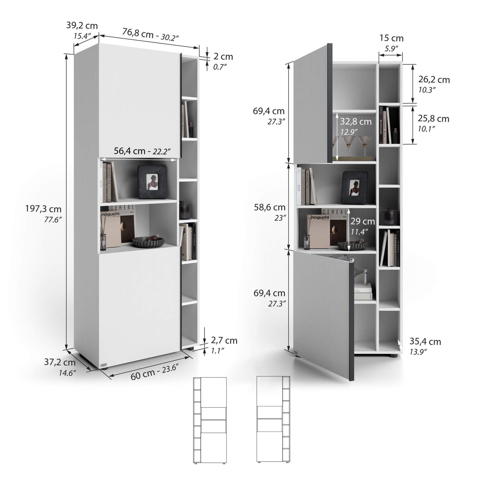 Romina Modular Bookcase (153,6 x 200 cm), Ashwood White - Immagine tecnica 1