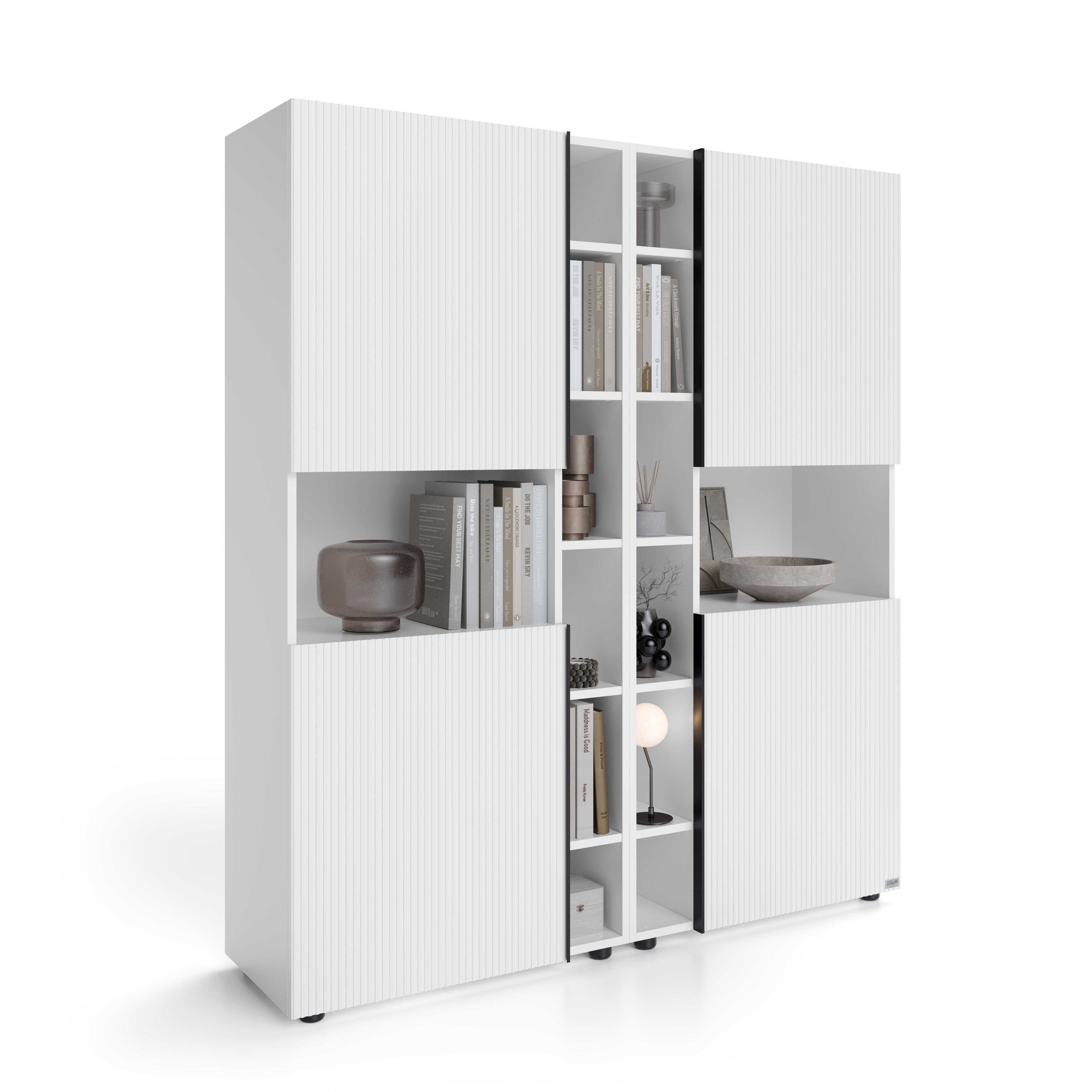 Modulares Bücherregal Romina mit gerillten Türen (153,6 x 173,6 cm), Weiß Matt - Main image