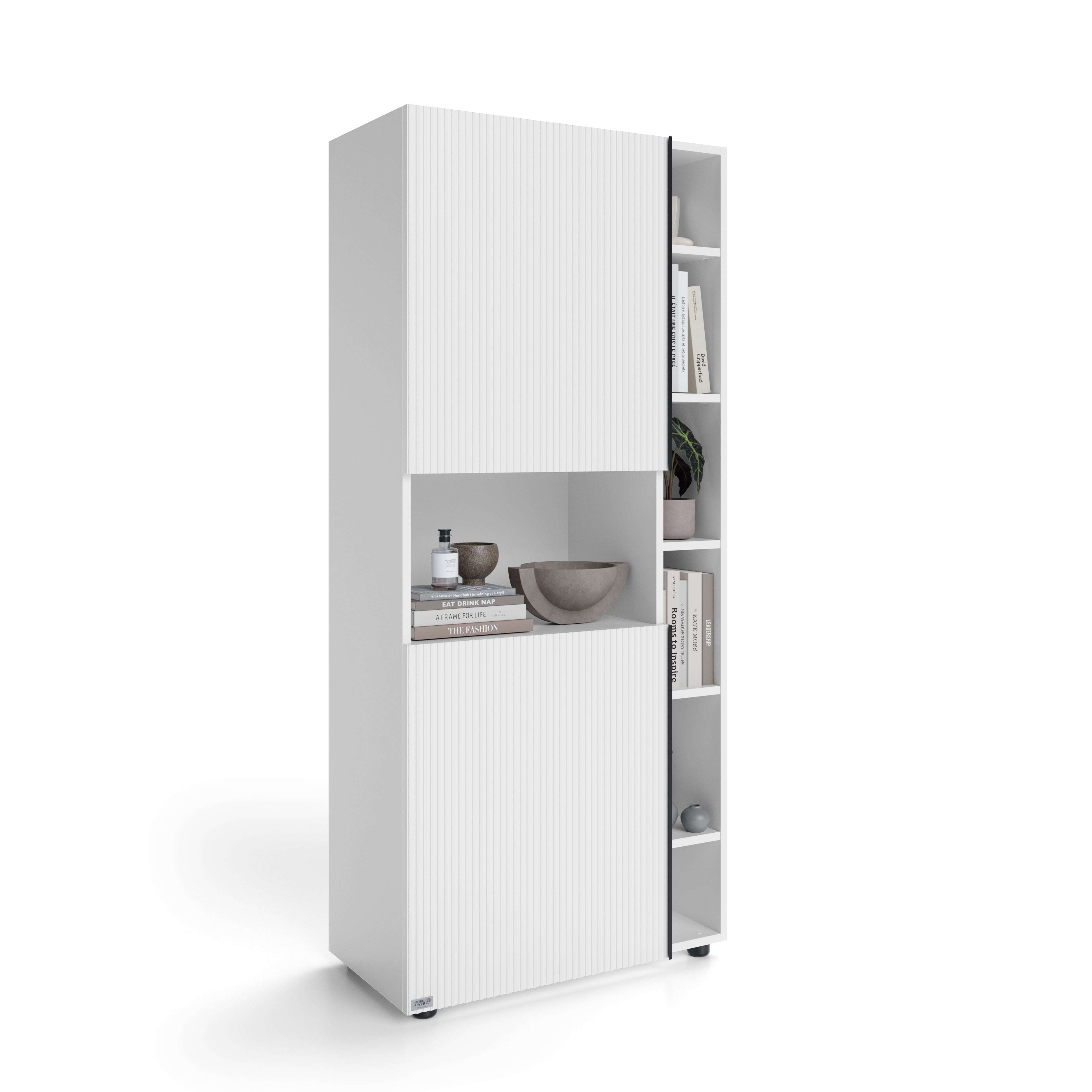 Libreria Componibile con anta in Cannettato Romina (76,8 x 173,6 cm), Bianco Opaco - Immagine principale