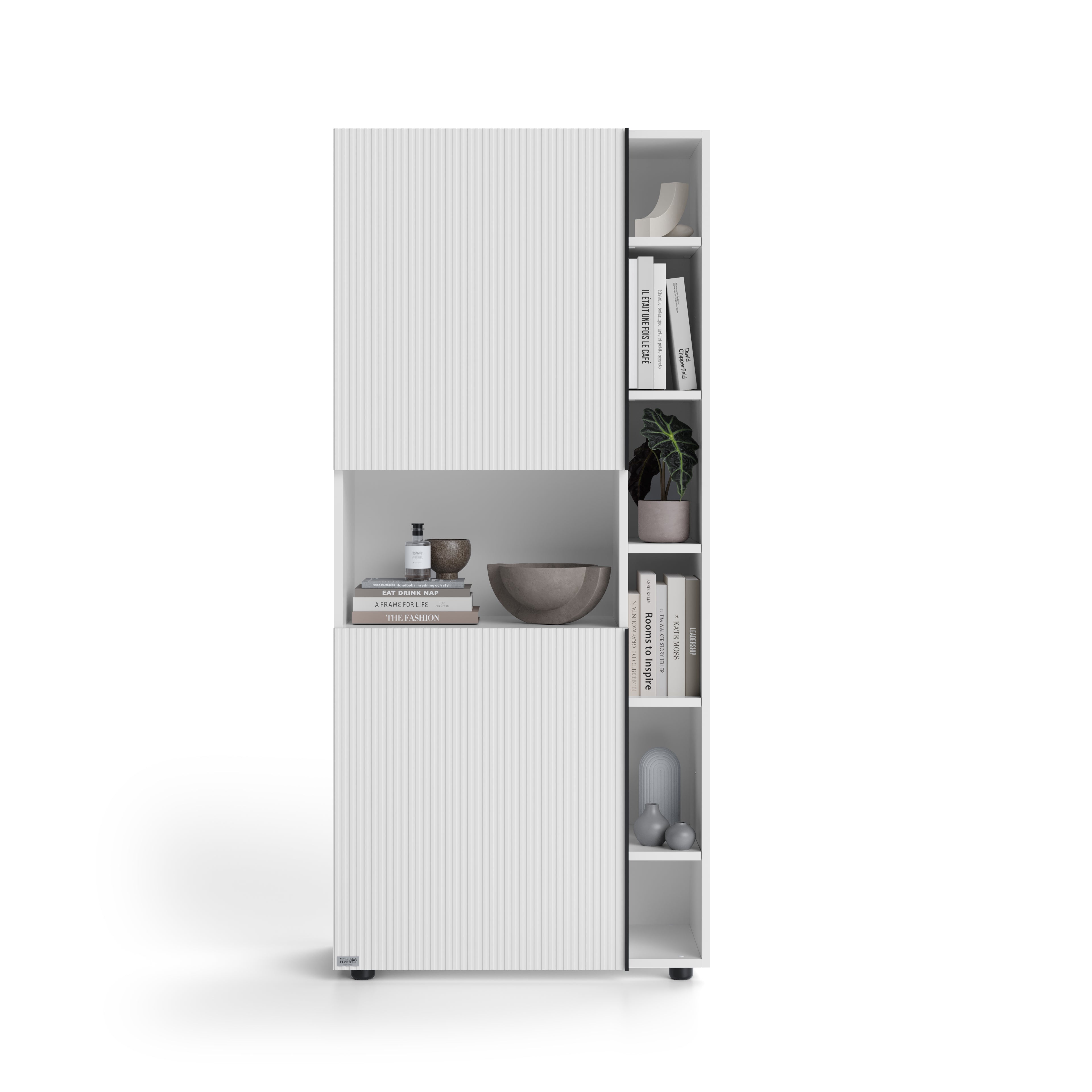 Libreria Componibile con anta in Cannettato Romina (76,8 x 173,6 cm), Bianco Opaco - Immagine dettaglio 2