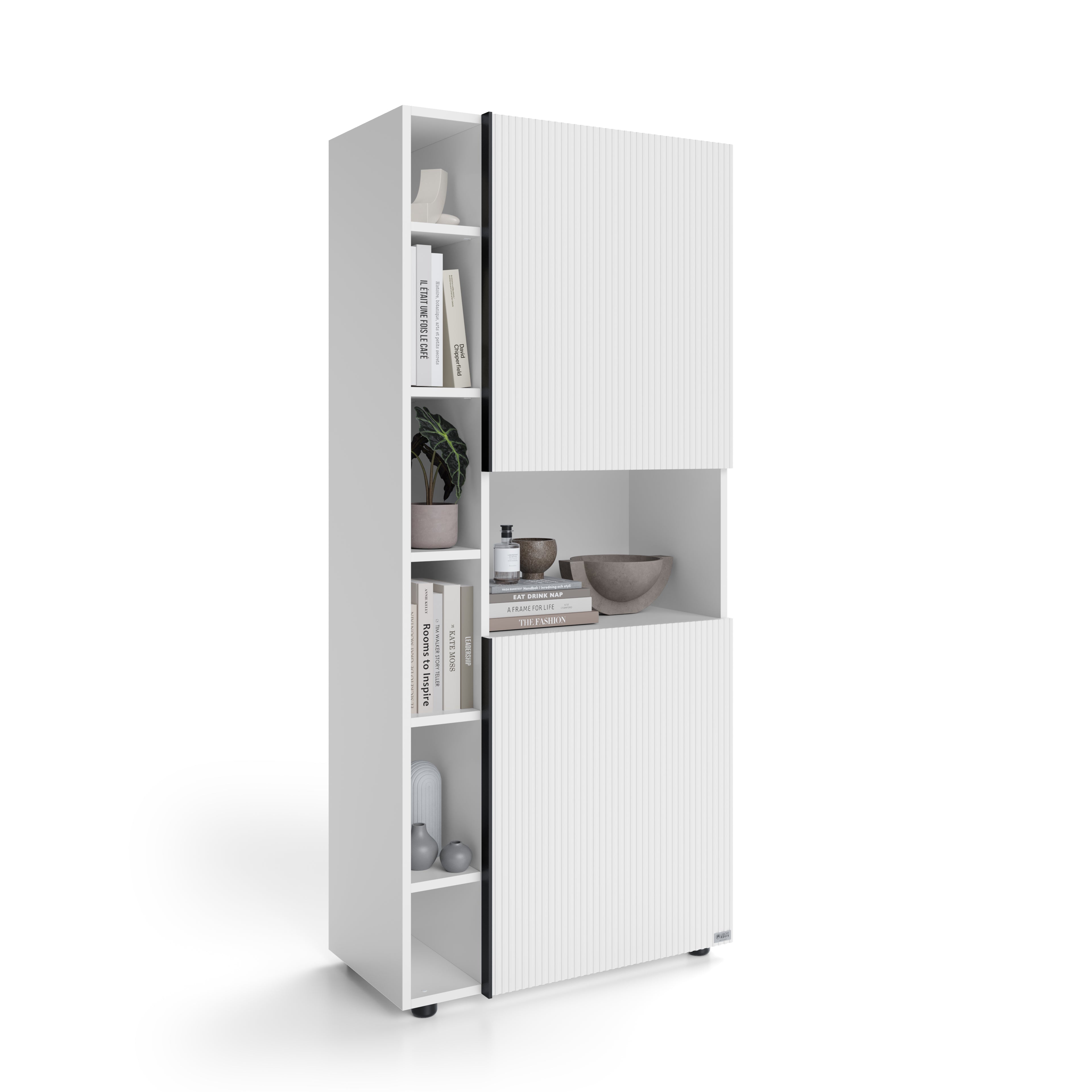Libreria Componibile con anta in Cannettato Romina (76,8 x 173,6 cm), Bianco Opaco - Immagine dettaglio 4