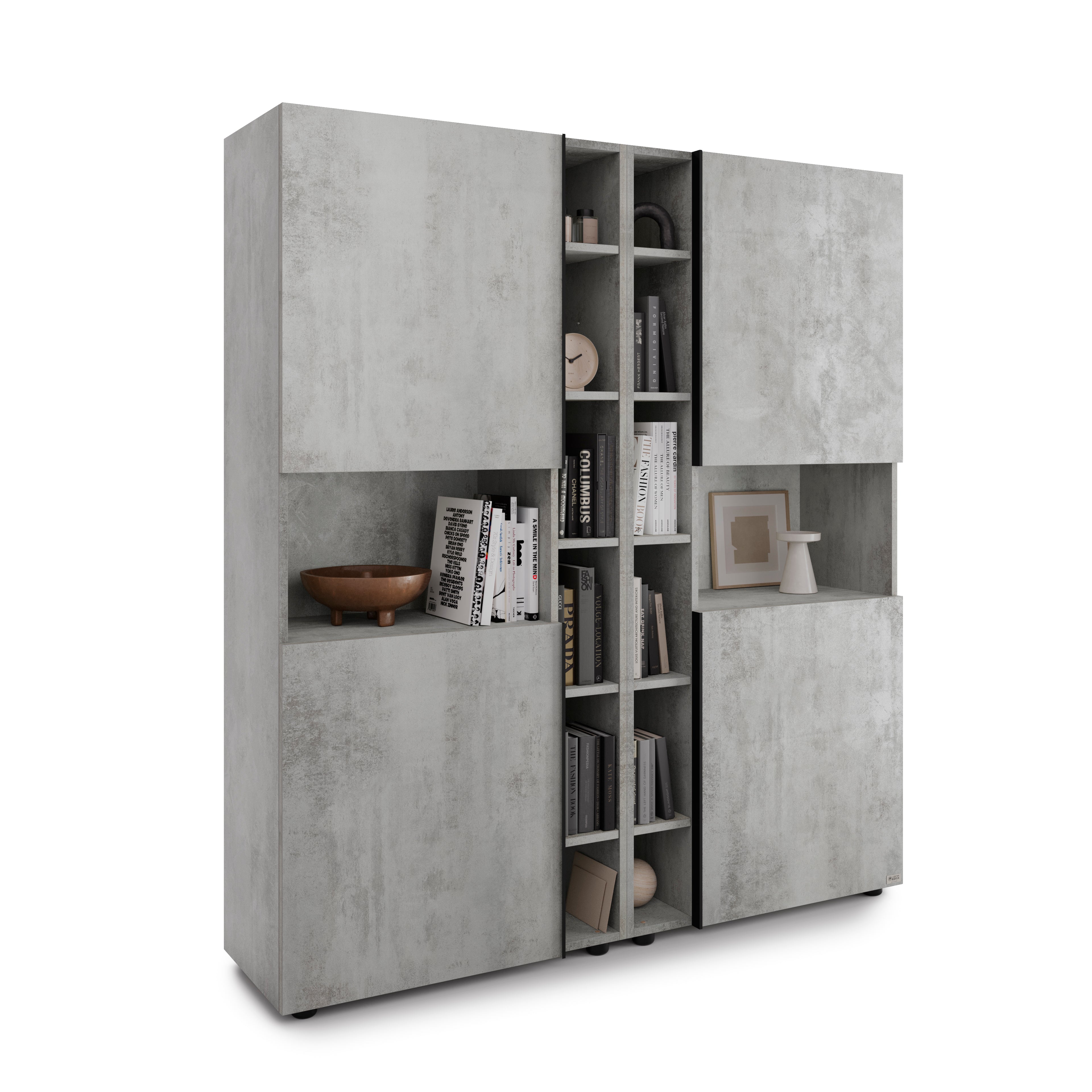 Modulares Bücherregal Romina (153,6 x 173,6 cm), Grauer Beton