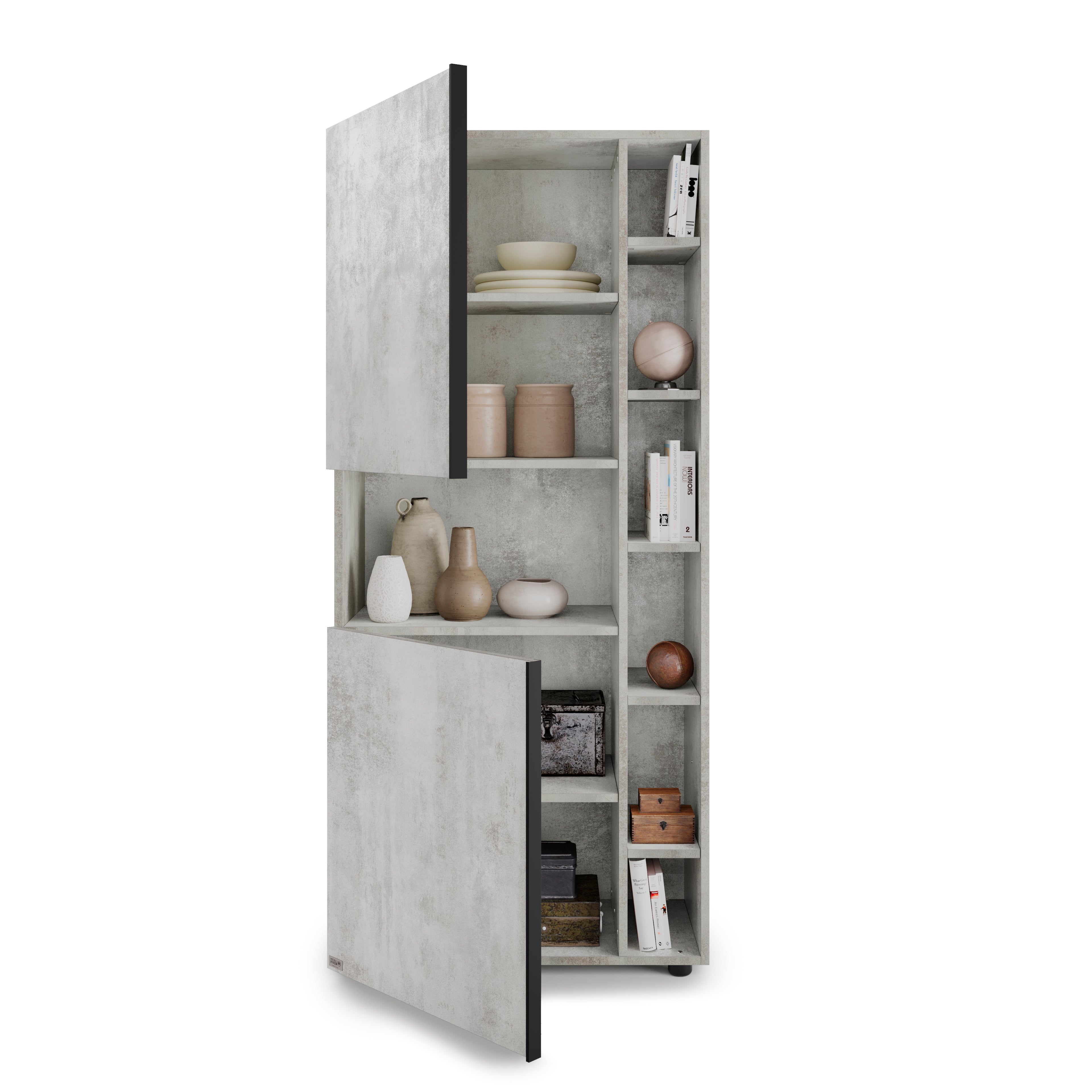 Modulares Bücherregal Romina (76,8 x 173,6 cm), Grauer Beton