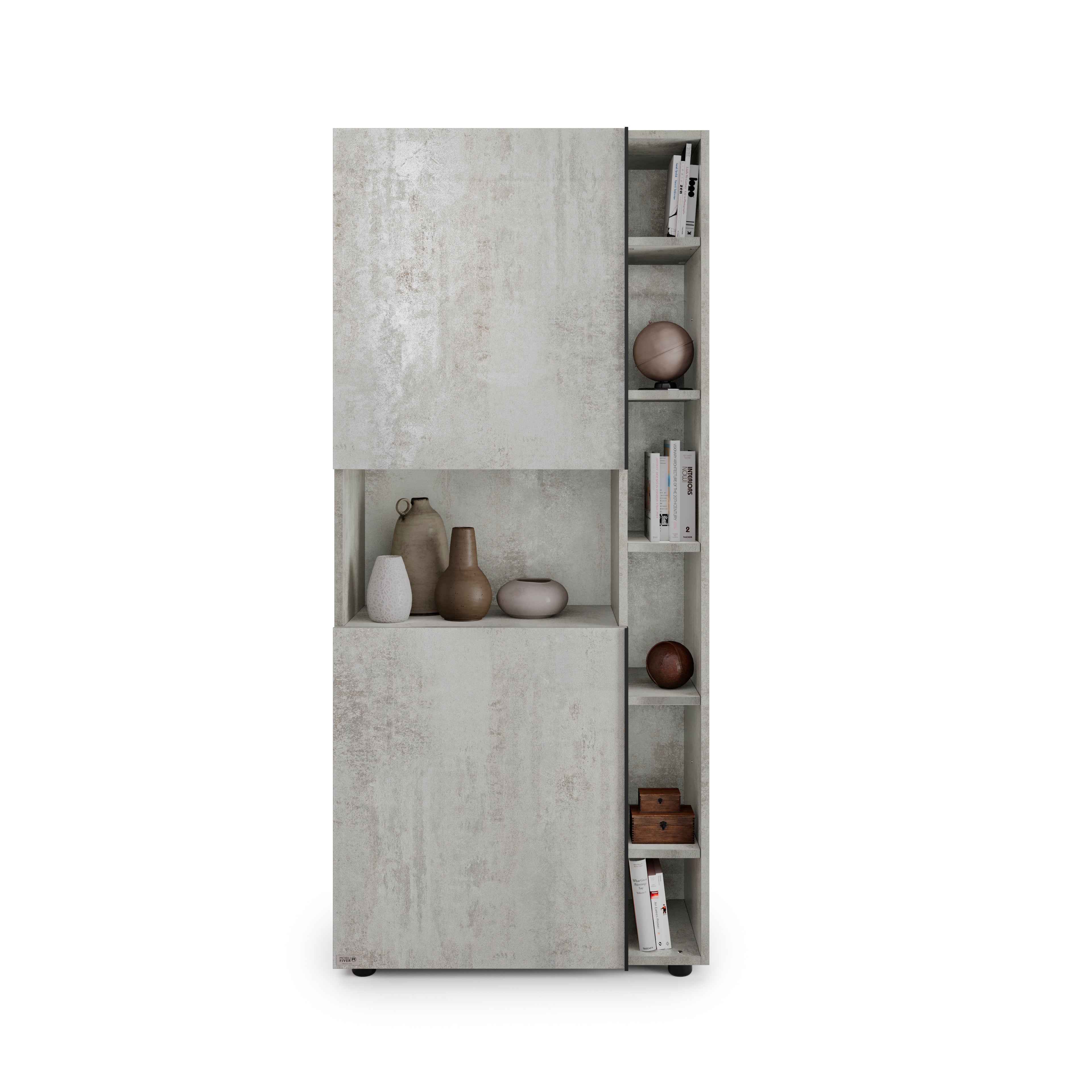 Libreria Componibile Romina (76,8 x 173,6 cm), Grigio Cemento - Immagine dettaglio 2