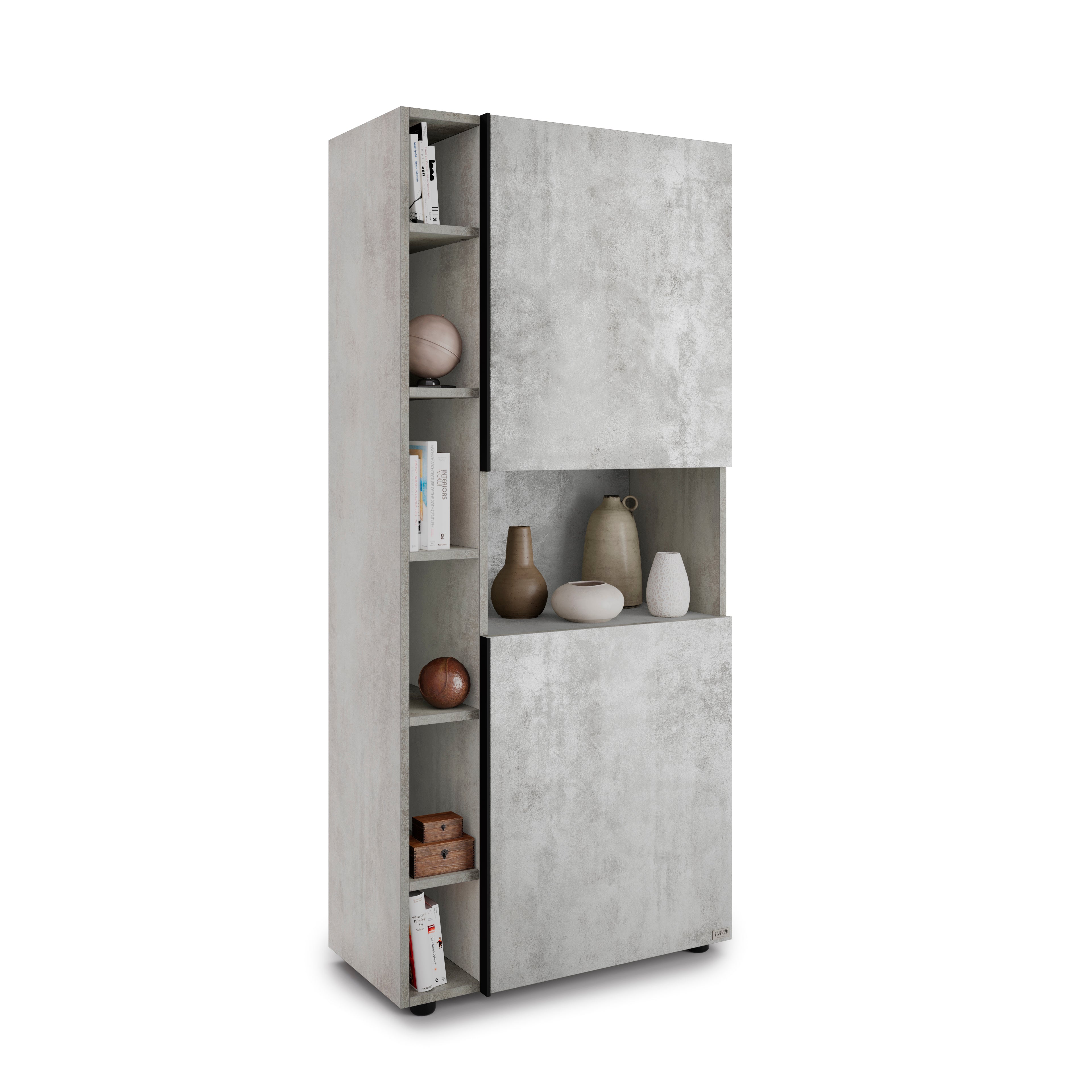 Libreria Componibile Romina (76,8 x 173,6 cm), Grigio Cemento - Immagine dettaglio 4