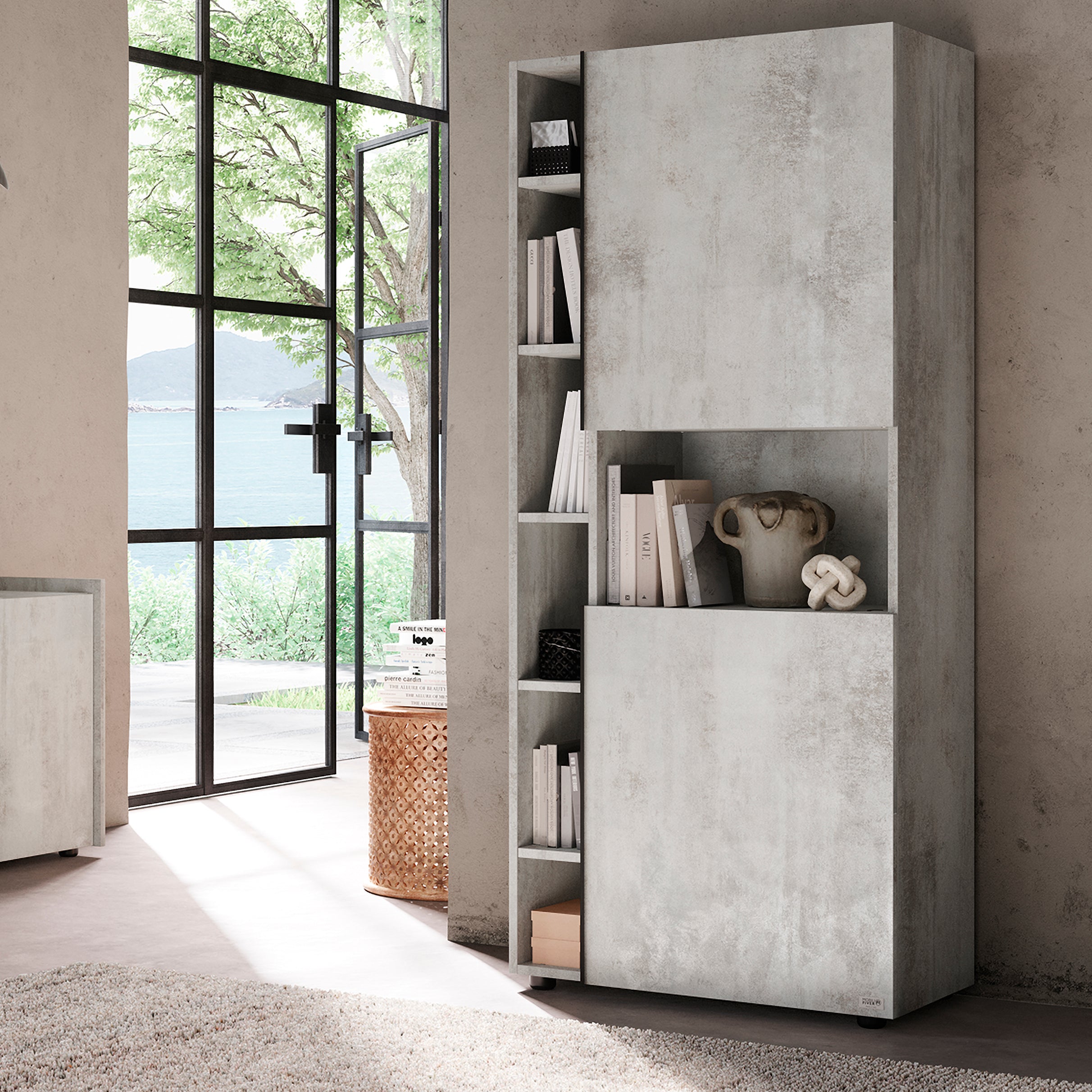 Libreria Componibile Romina (76,8 x 173,6 cm), Grigio Cemento - Immagine dettaglio 5