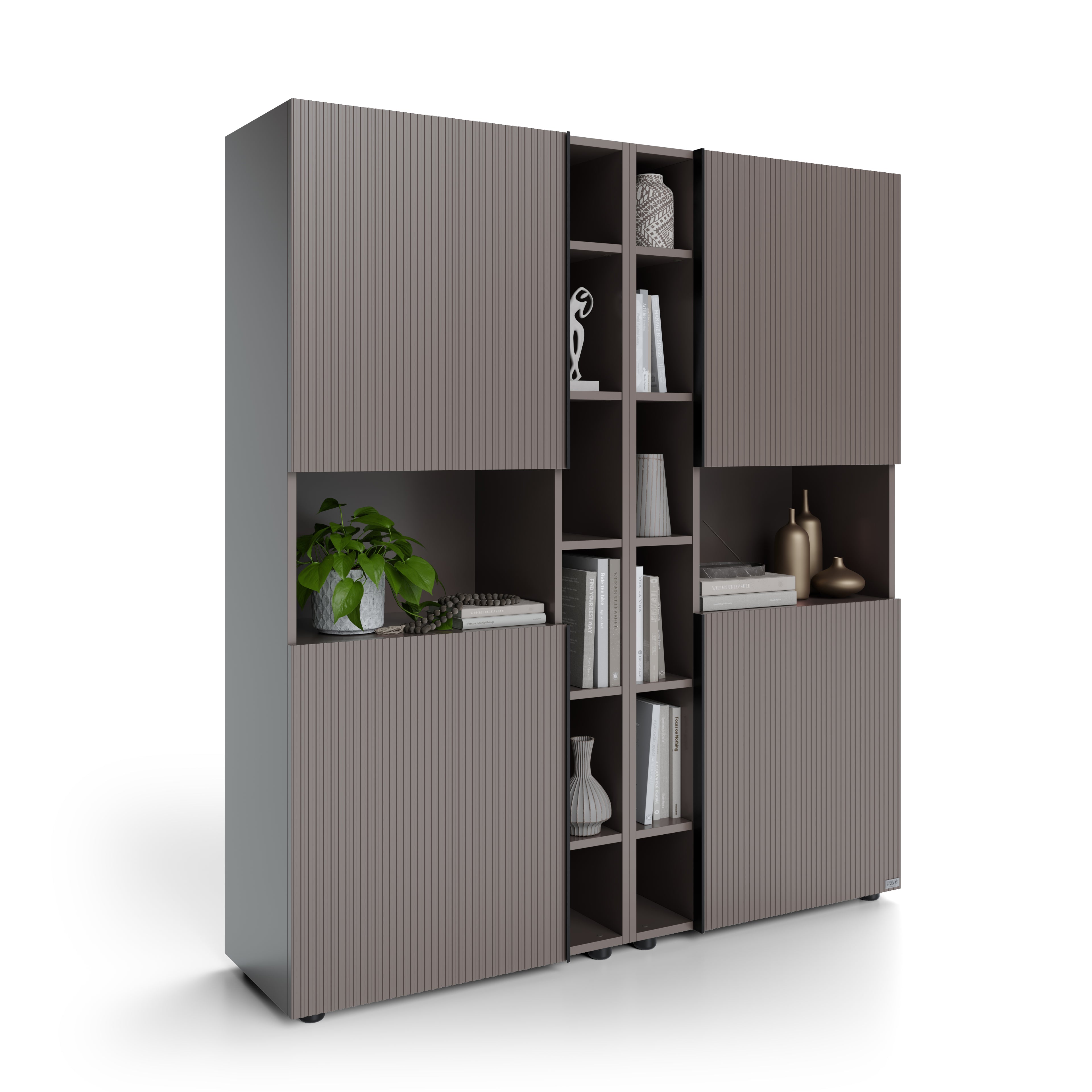 Modulares Bücherregal Romina mit gerillten Türen (153,6 x 173,6 cm), Kobaltgrau