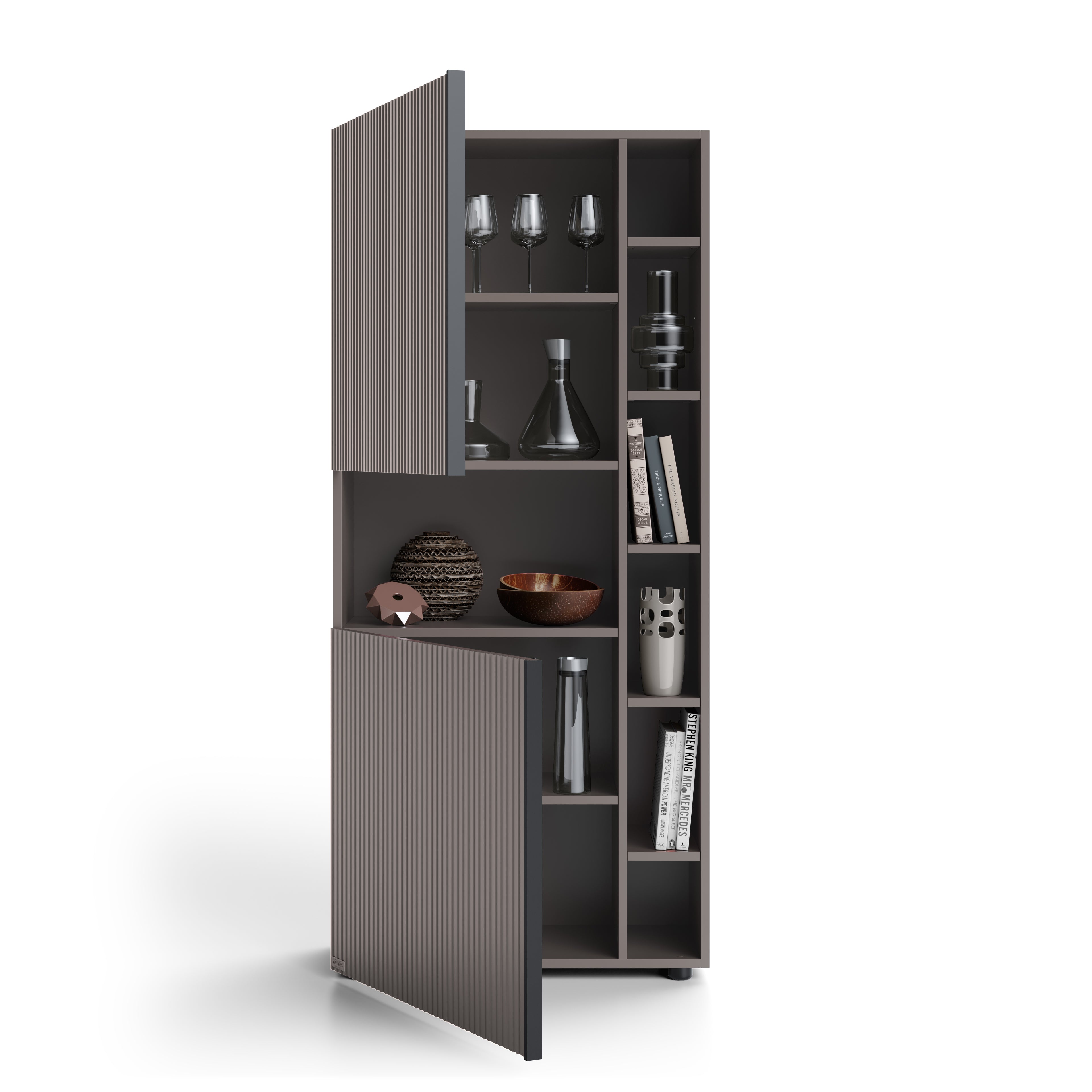 Libreria Componibile con anta in Cannettato Romina (76,8 x 173,6 cm), Grigio Cobalto - Immagine dettaglio 2