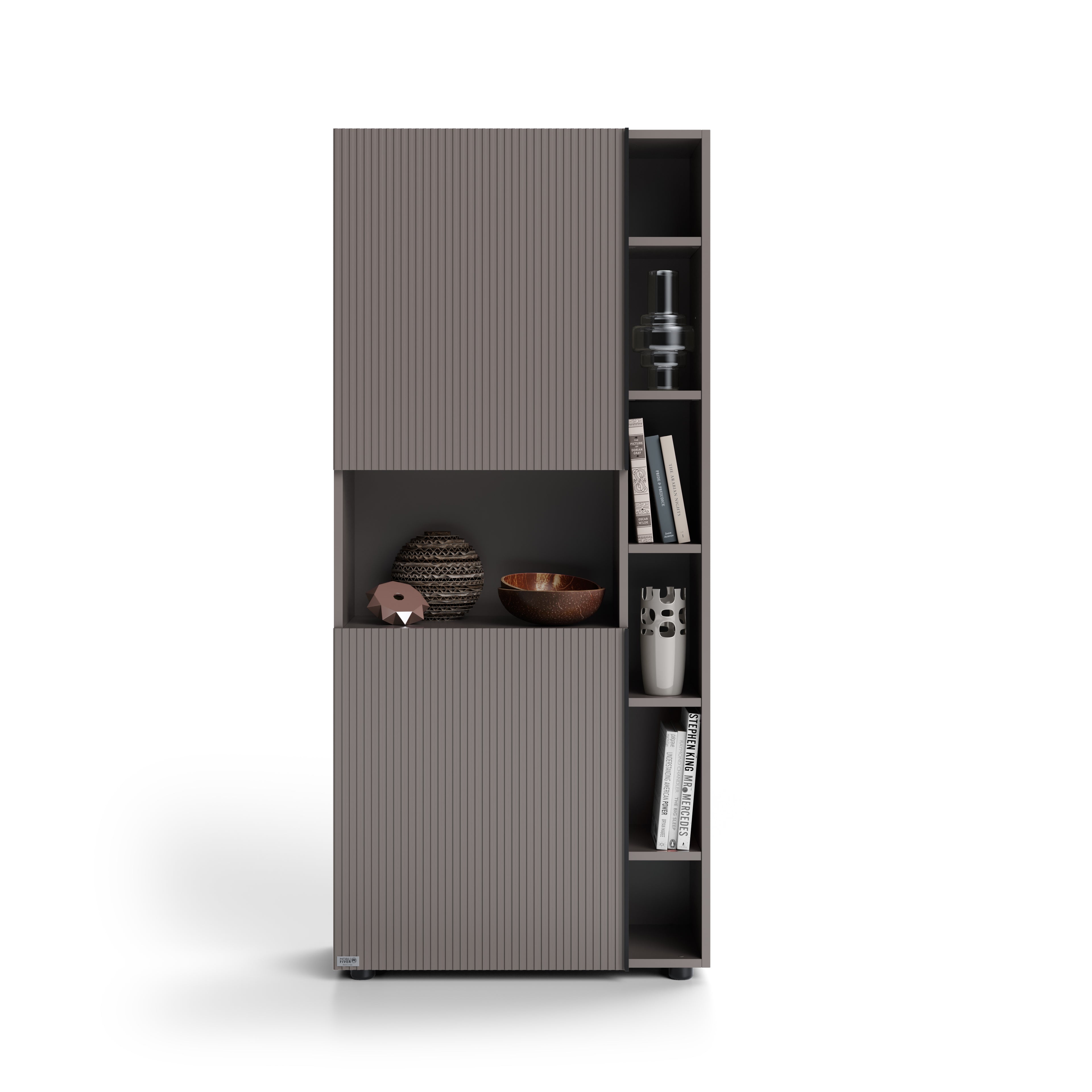 Libreria Componibile con anta in Cannettato Romina (76,8 x 173,6 cm), Grigio Cobalto - Immagine dettaglio 3