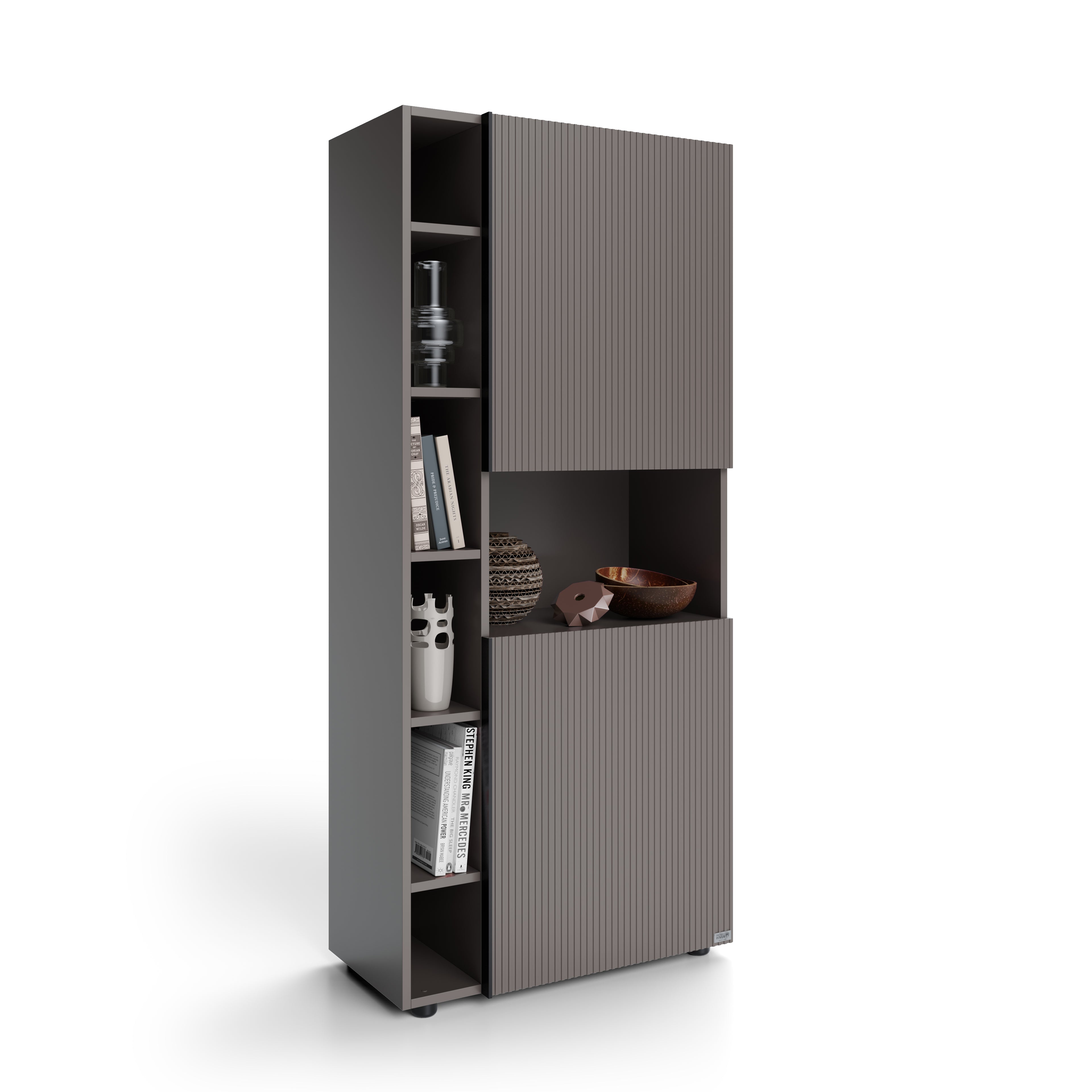 Romina Modular Bookcase with fluted door (30.2 x 68.3 in), Slate Grey