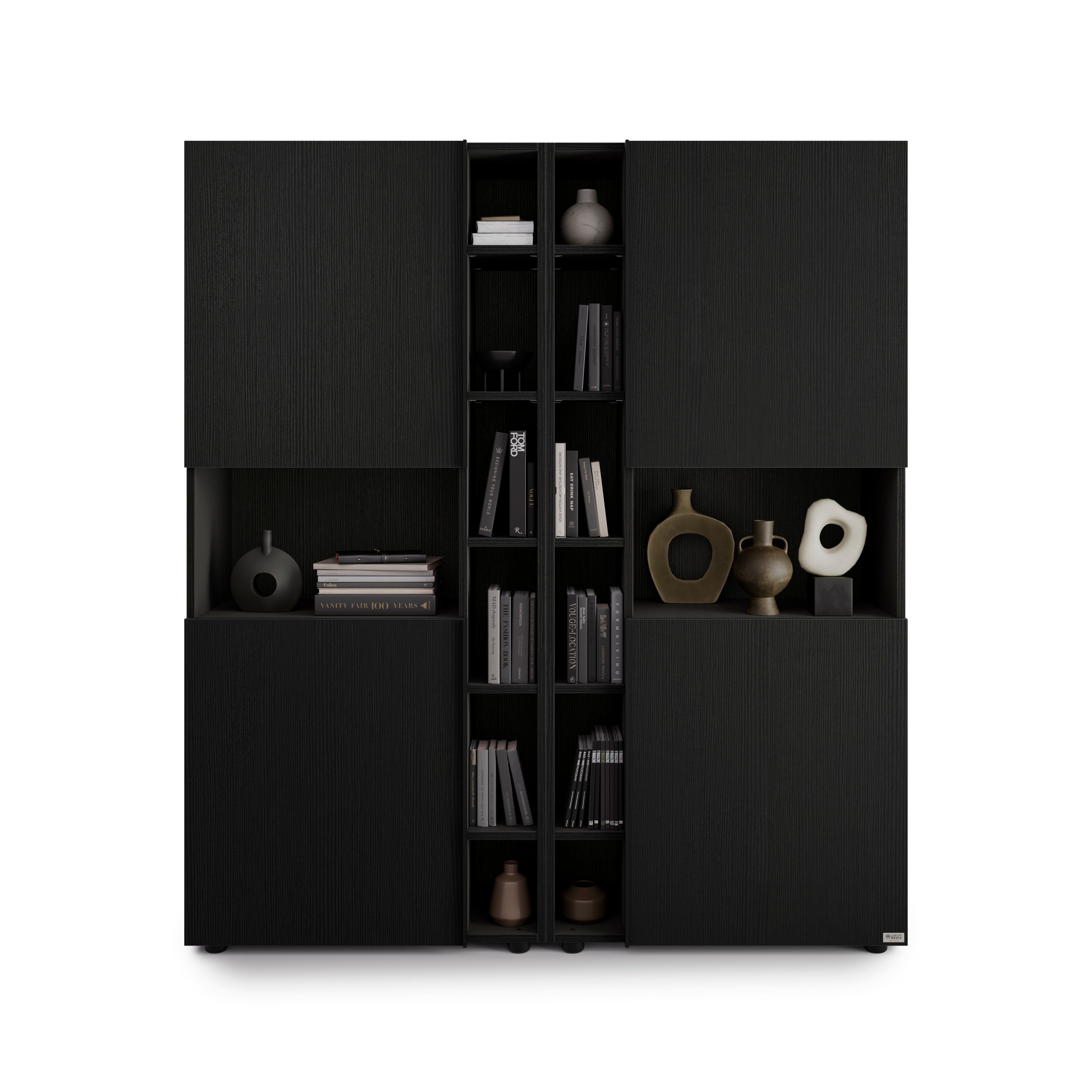 Modulares Bücherregal Romina (153,6 x 173,6 cm), Esche Schwarz