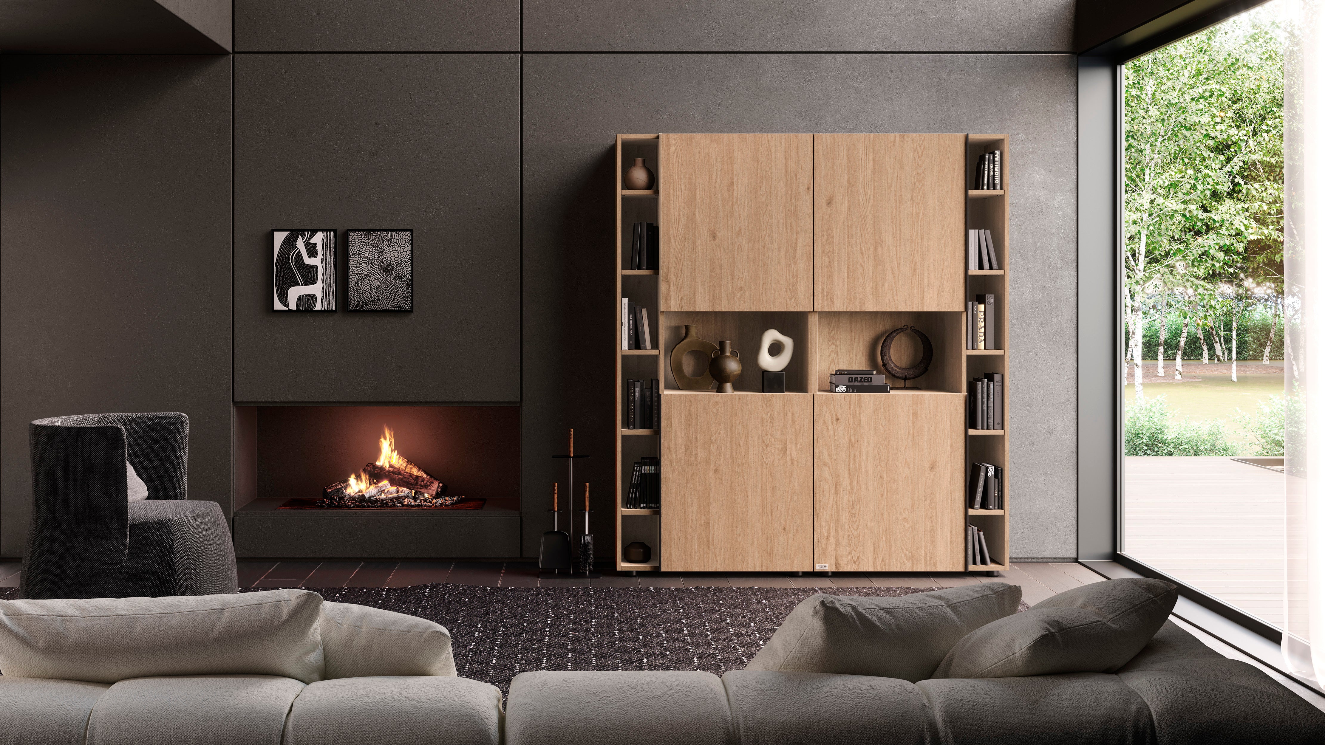 Libreria Componibile Romina (76,8 x 173,6 cm), Rovere Naturale - Immagine ambientata 1
