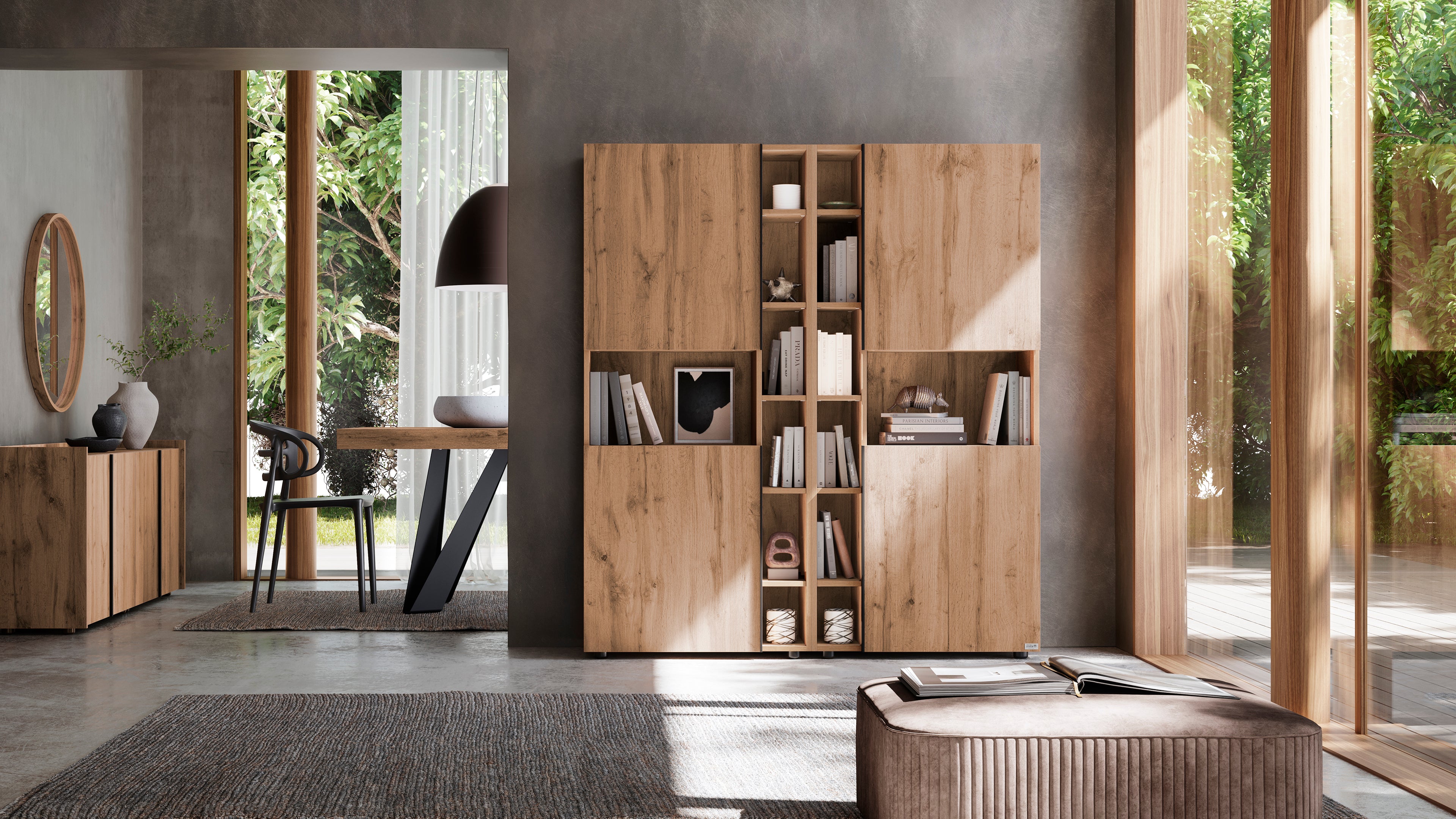 Libreria Componibile Romina (76,8 x 173,6 cm), Rovere Rustico - Immagine ambientata 2