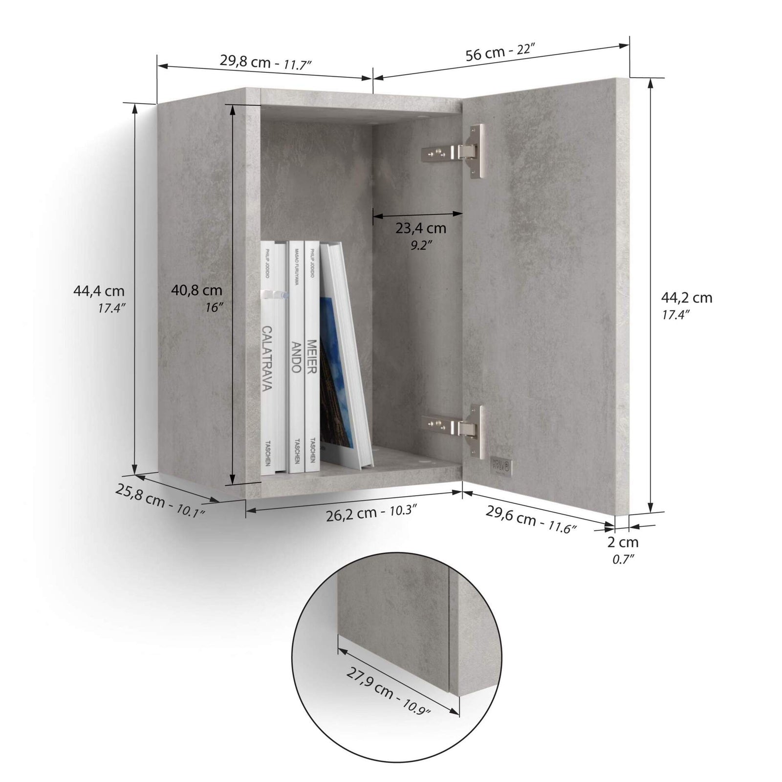 Pensile cubo con anta, Iacopo, Grigio Cemento - Immagine tecnica 1