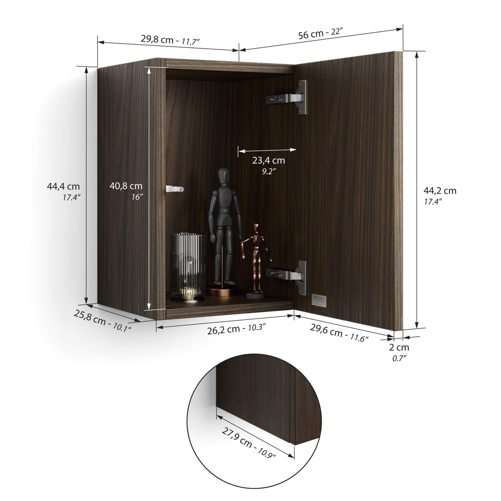 Hängeschrank mit Türe, Iacopo, Nussbaum Dunkel - Immagine tecnica 1