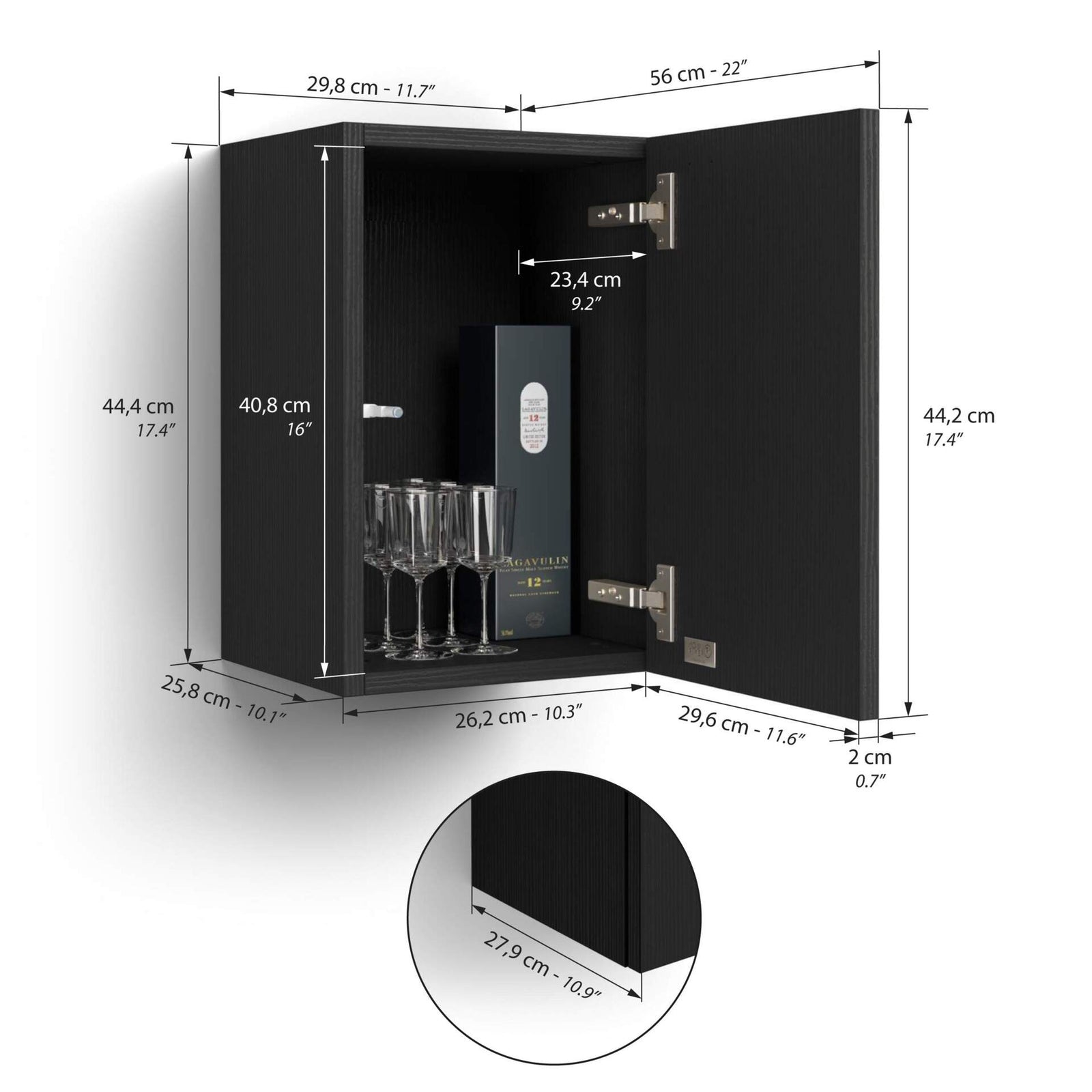 Unité murale cubique avec porte, Iacopo, Frêne Noir - Immagine tecnica 1