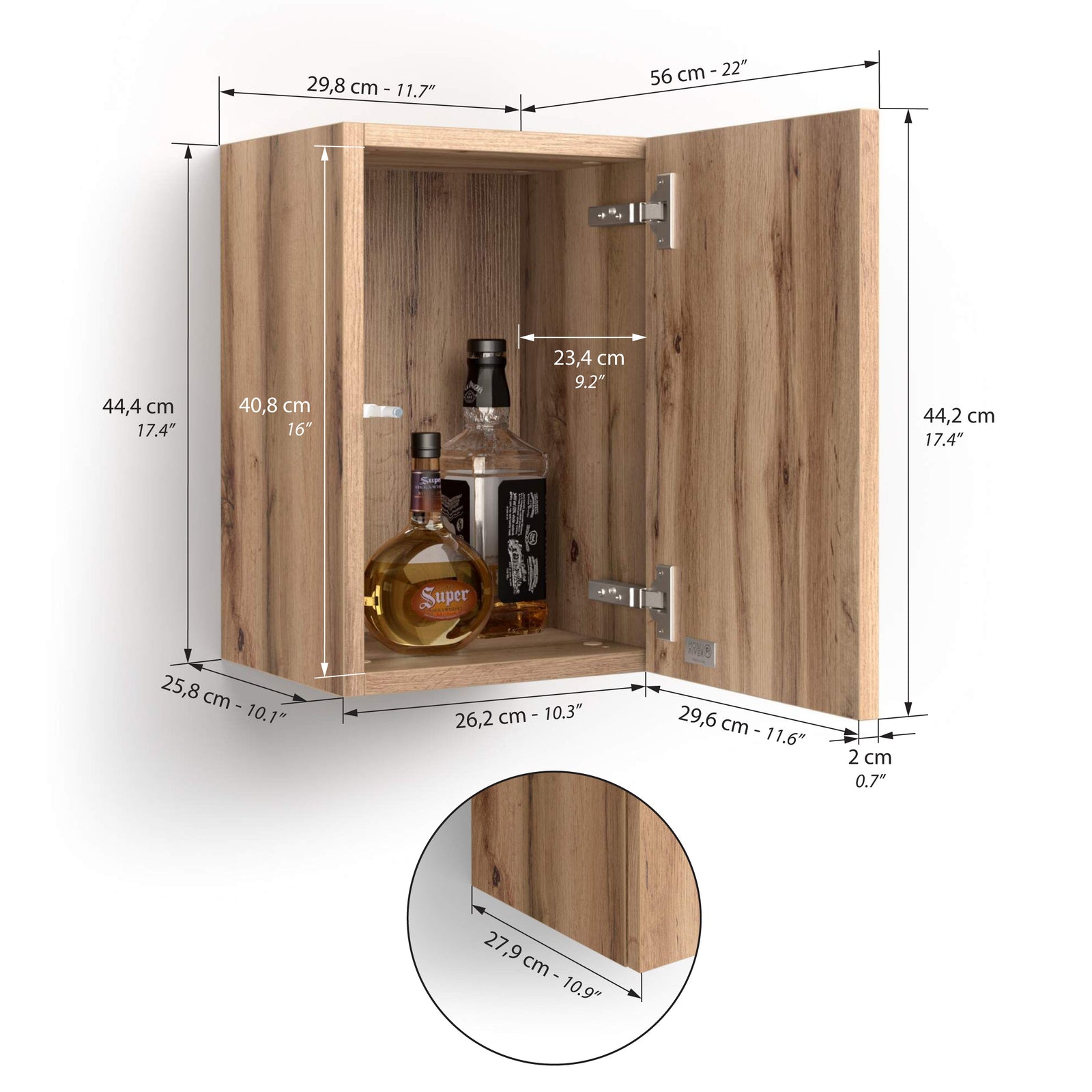 Unité murale cubique avec porte, Iacopo, Bois Rustique - Immagine tecnica 1