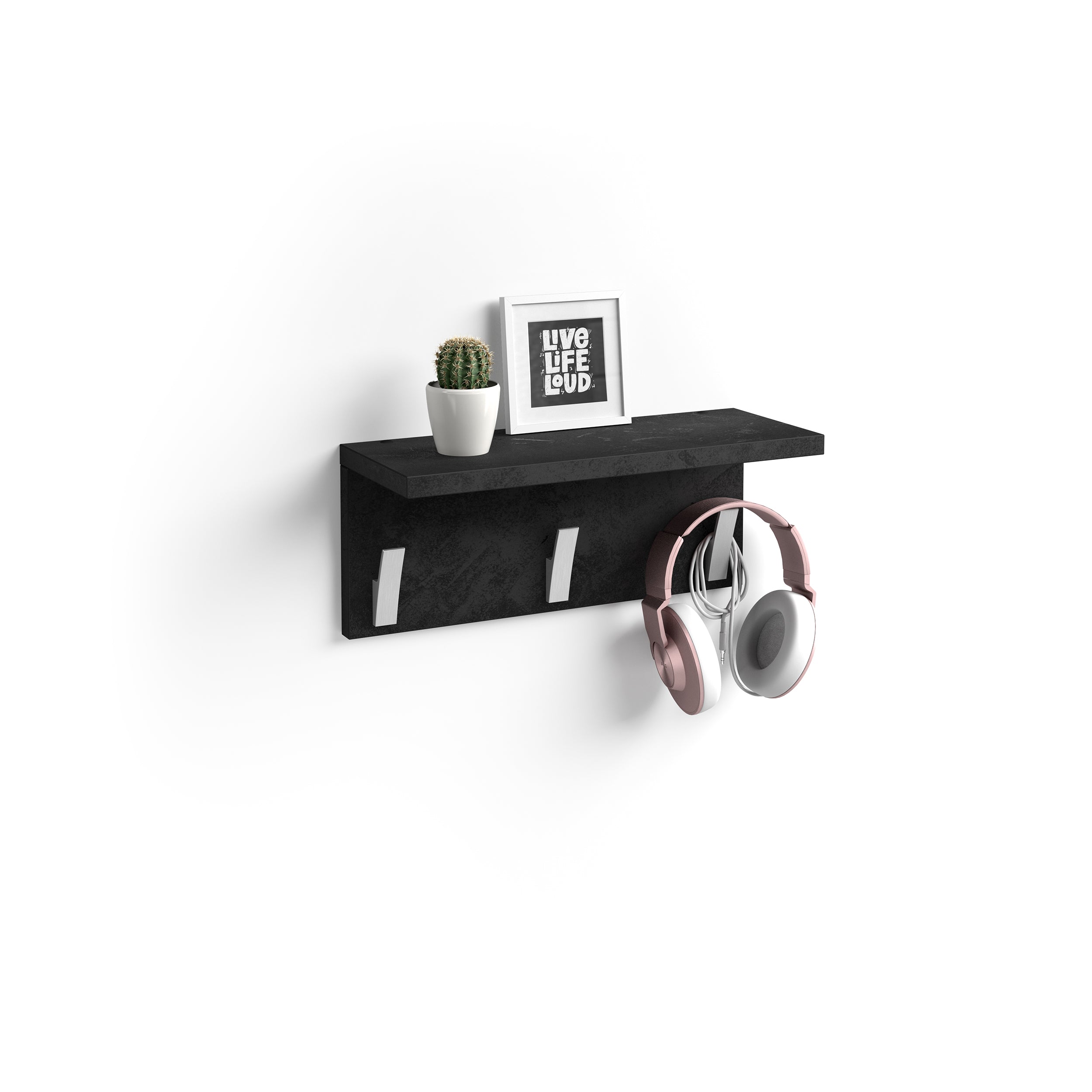 Wall coat hanger, Rachele, 40 cm, Concrete Effect, Black
