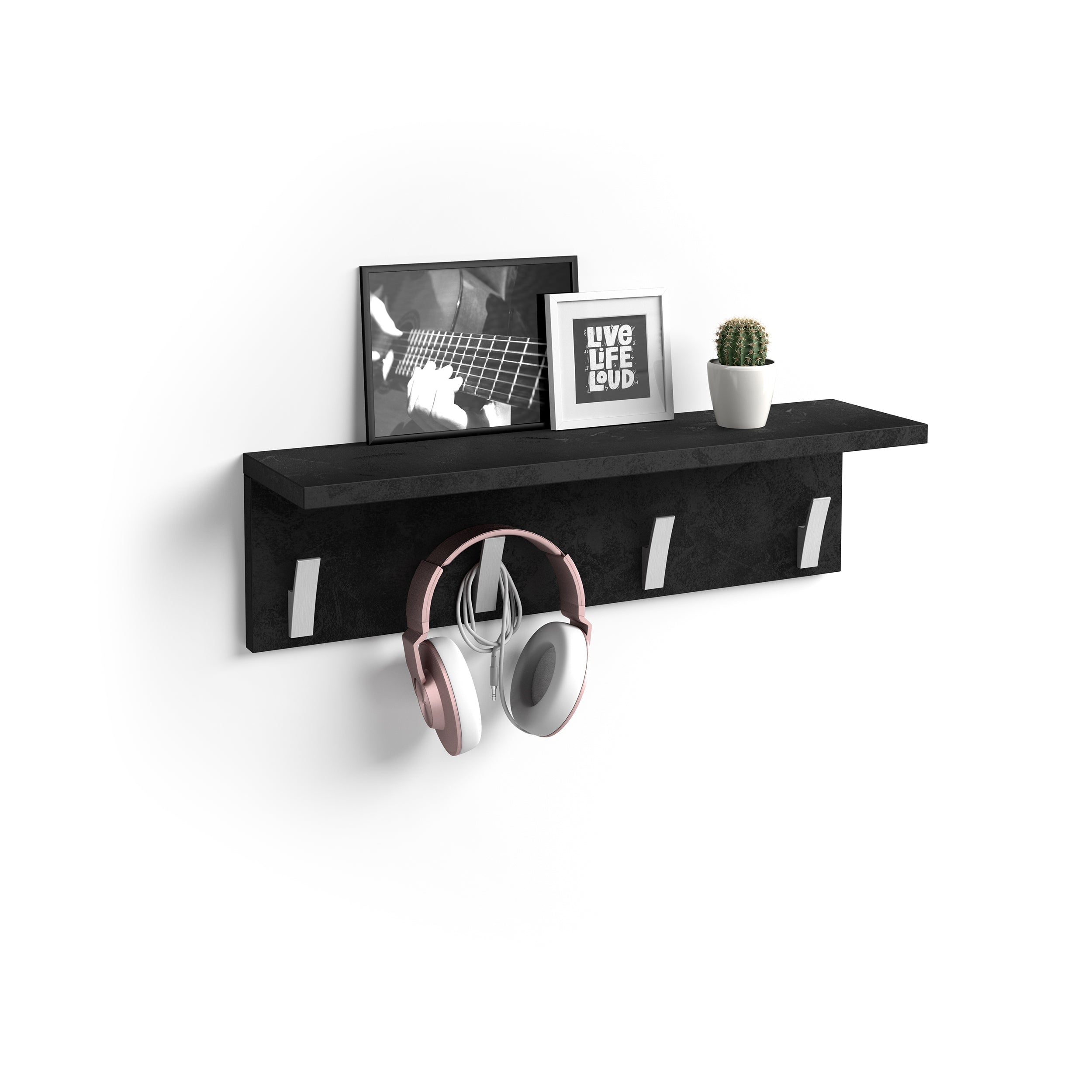 Rachele Wandgarderobe, 60 cm, schwarzer Beton