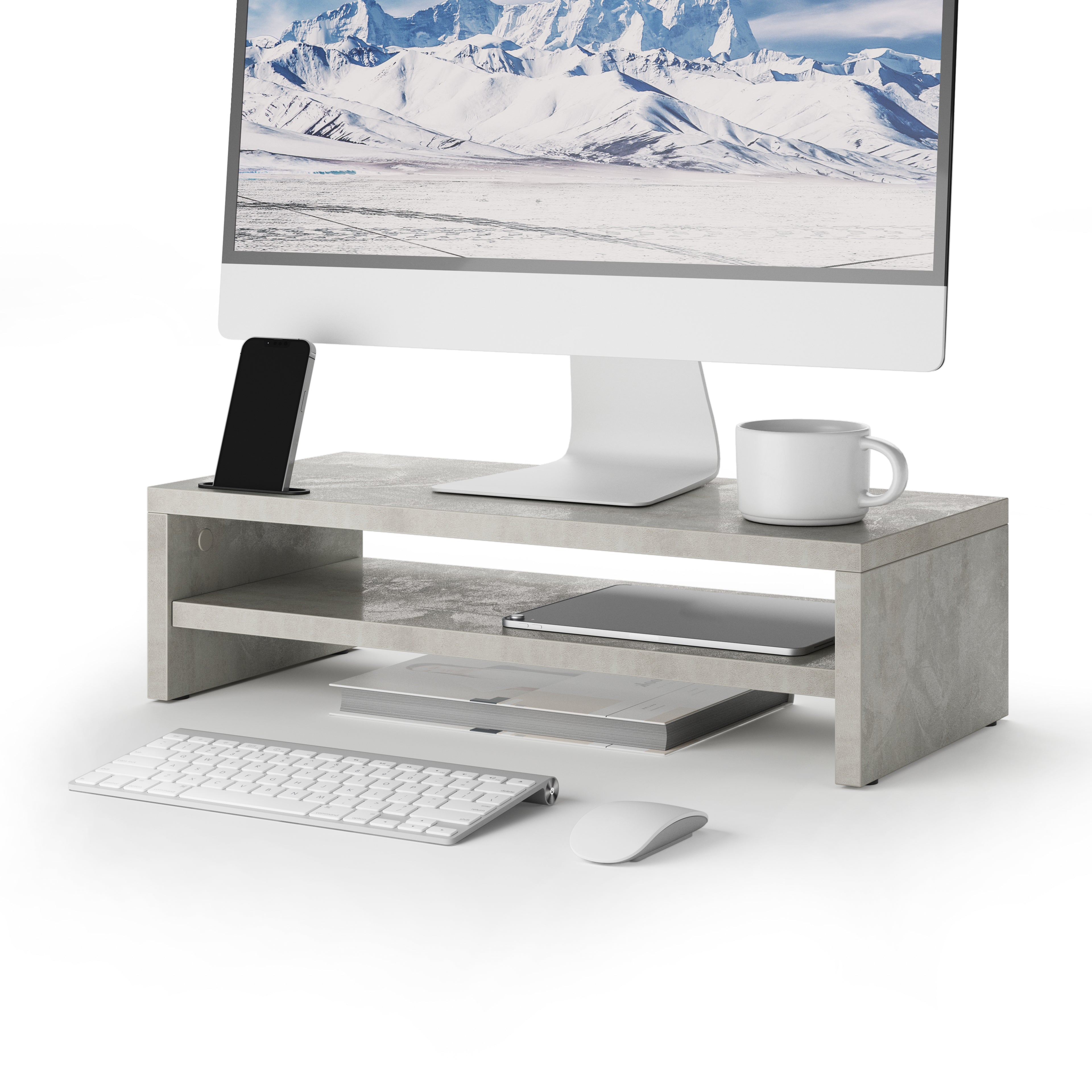 Supporto per monitor Riki da scrivania, h.15 cm, color Grigio Cemento