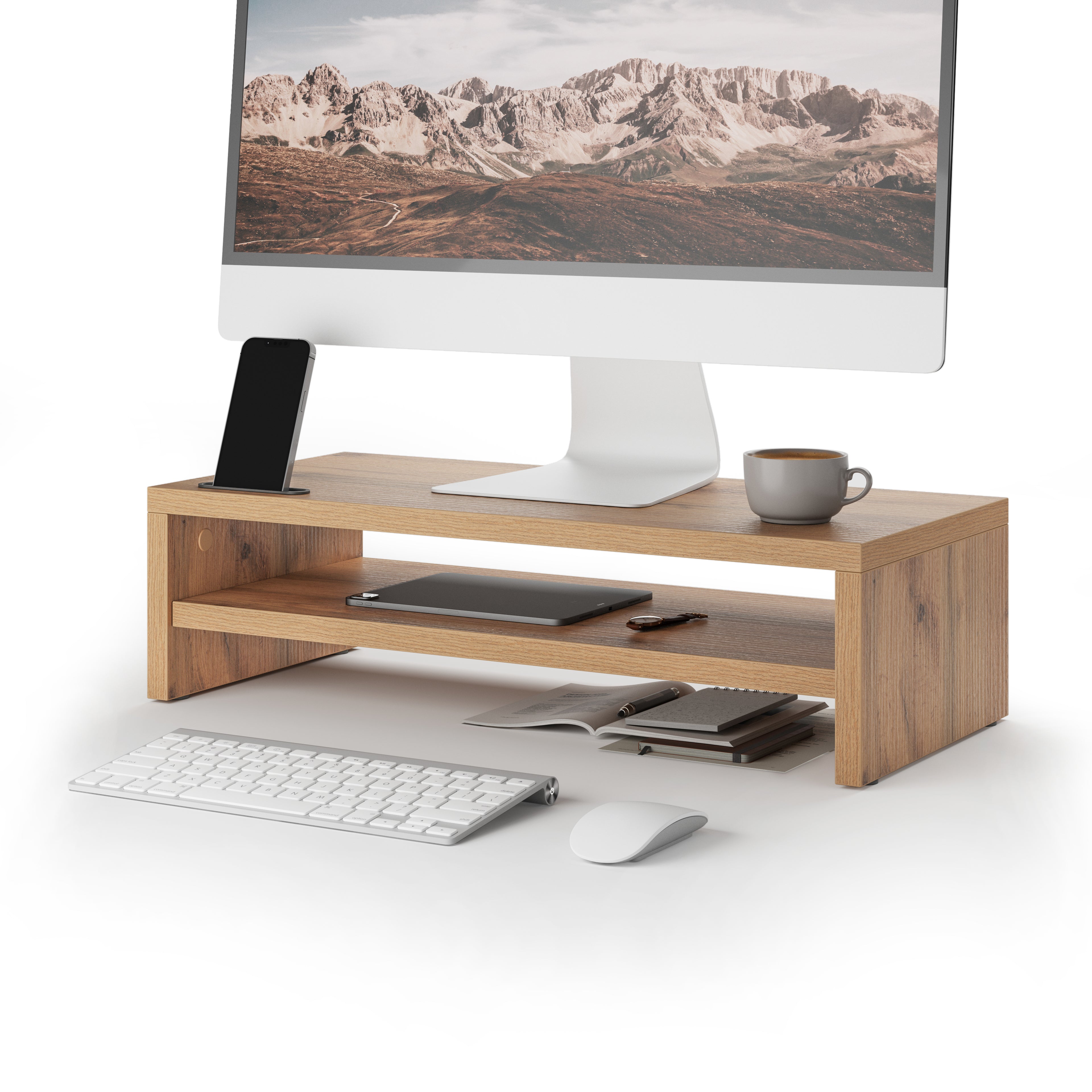 Supporto per monitor Riki da scrivania, h.15 cm, color Rovere Rustico