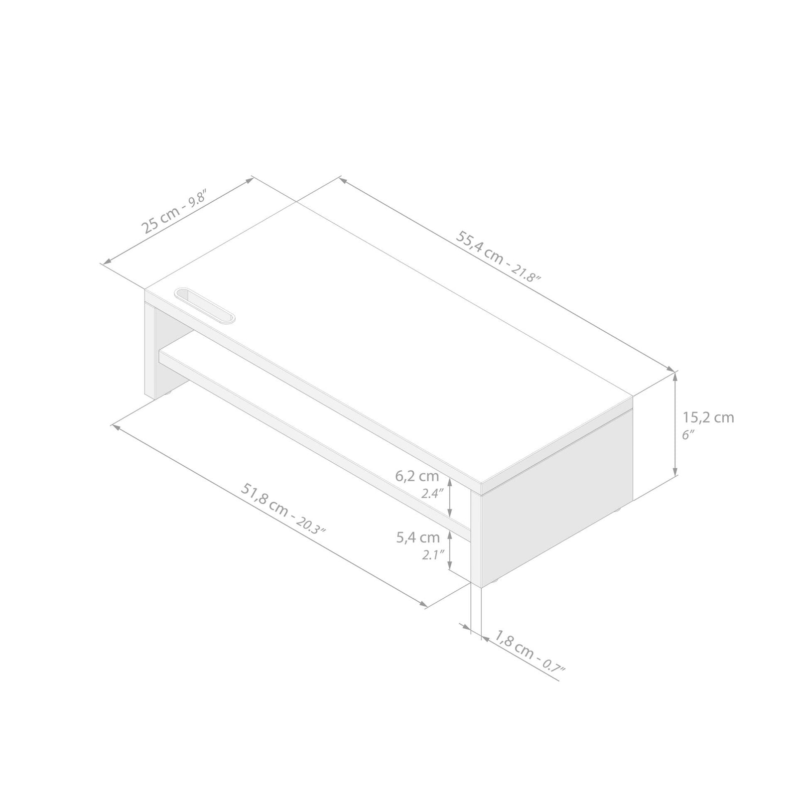 Monitor stand Riki for desk, h.6.1 in, Opaque White - Immagine tecnica 1