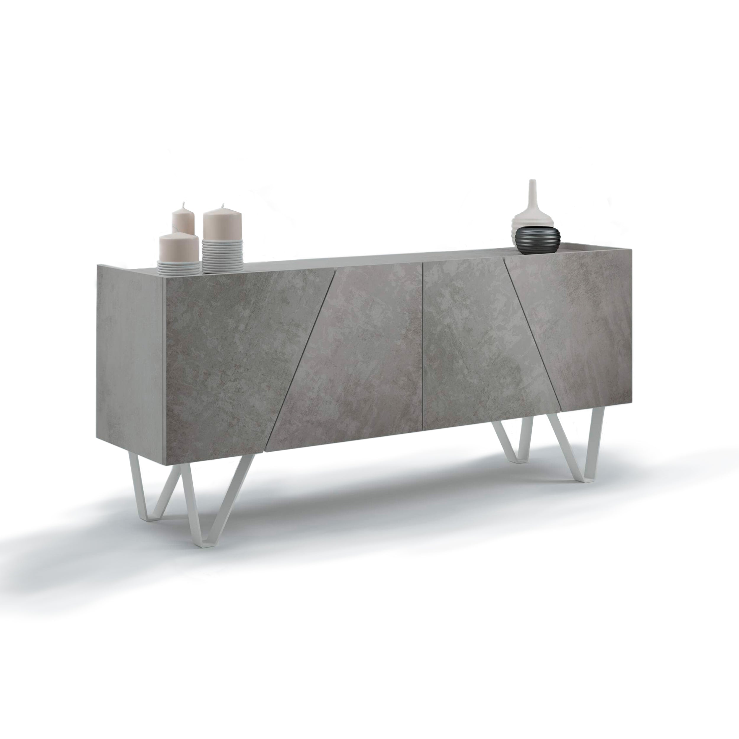 Emma, Buffet-Sideboard, 4 Türen, grauer Beton, mit weißen Beinen - Detail image 2
