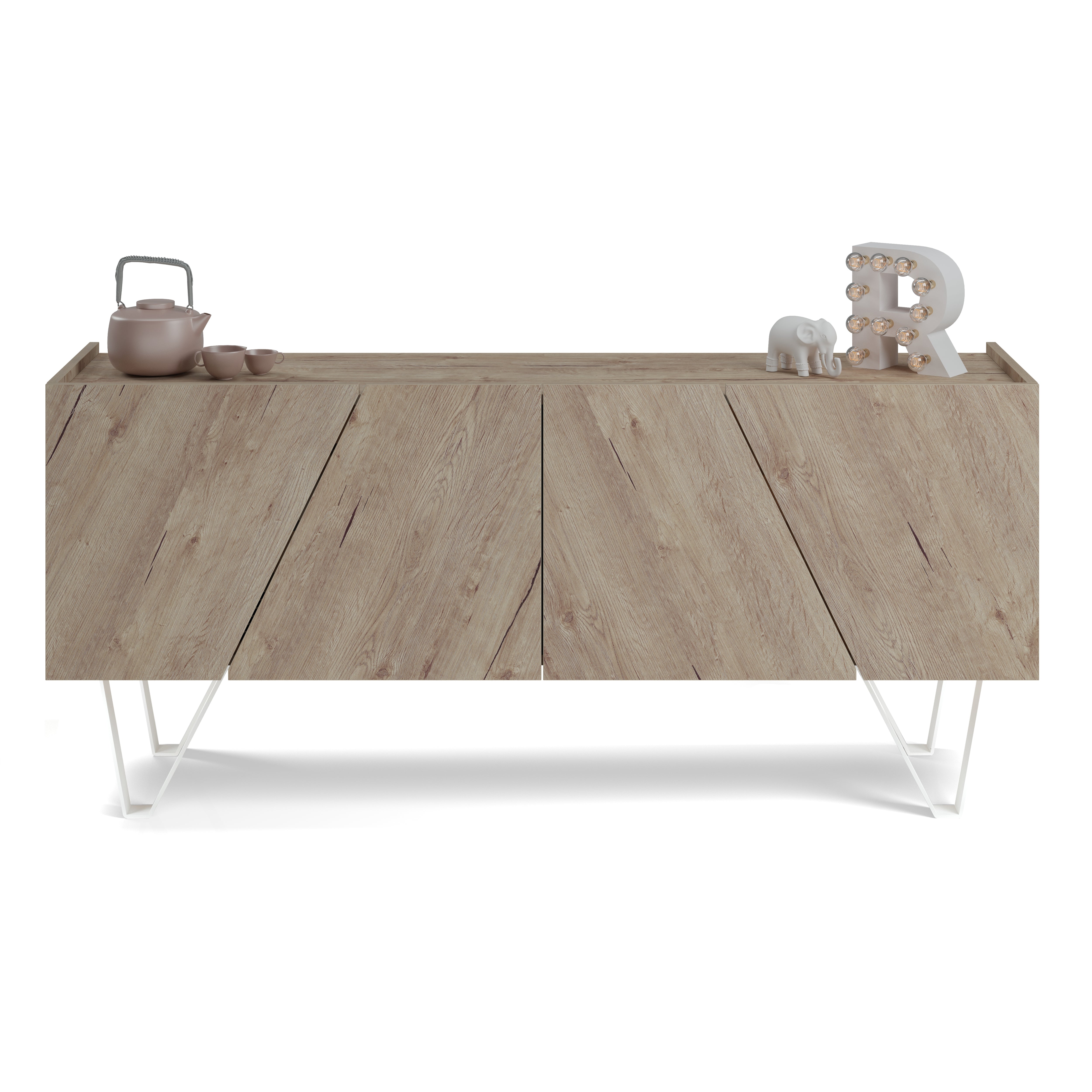 Emma Buffet-Sideboard 4 Türen, mit weißen Beinen, Eiche