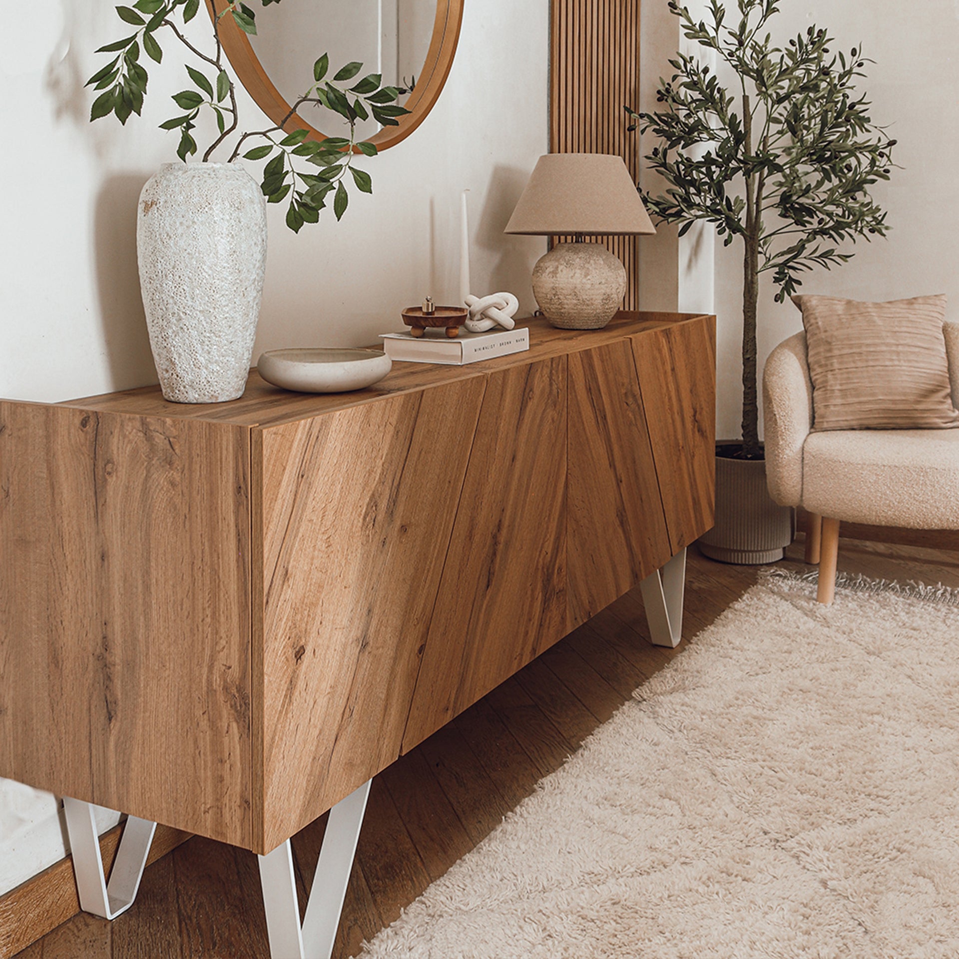Emma 4-türiges Sideboard mit weißen Beinen, rustikale Eiche - Set image 7