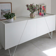 Emma 4-door Sideboard with white legs, Concrete Effect, White