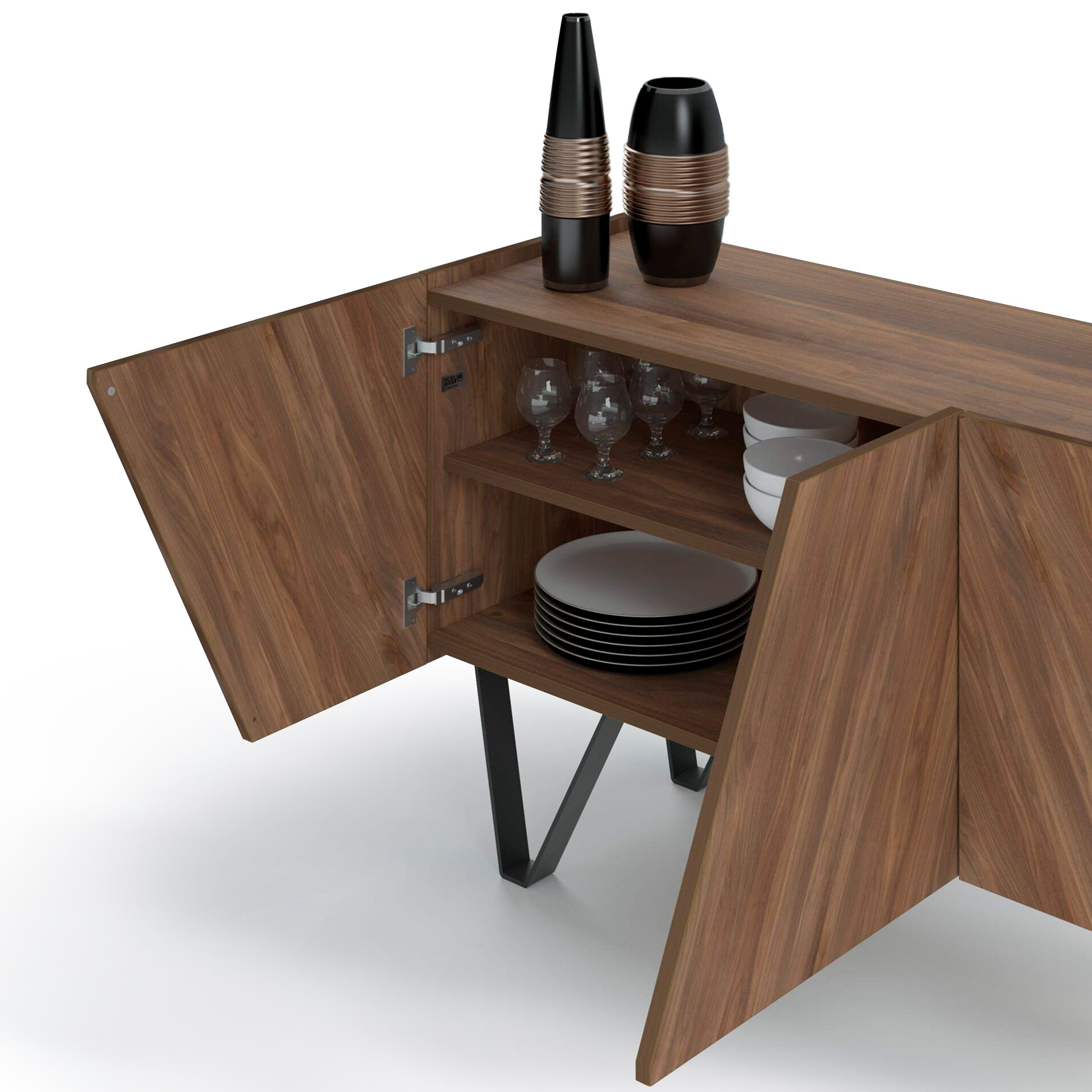 Madia-Buffet 4 ante Emma con gambe nere, Noce Canaletto