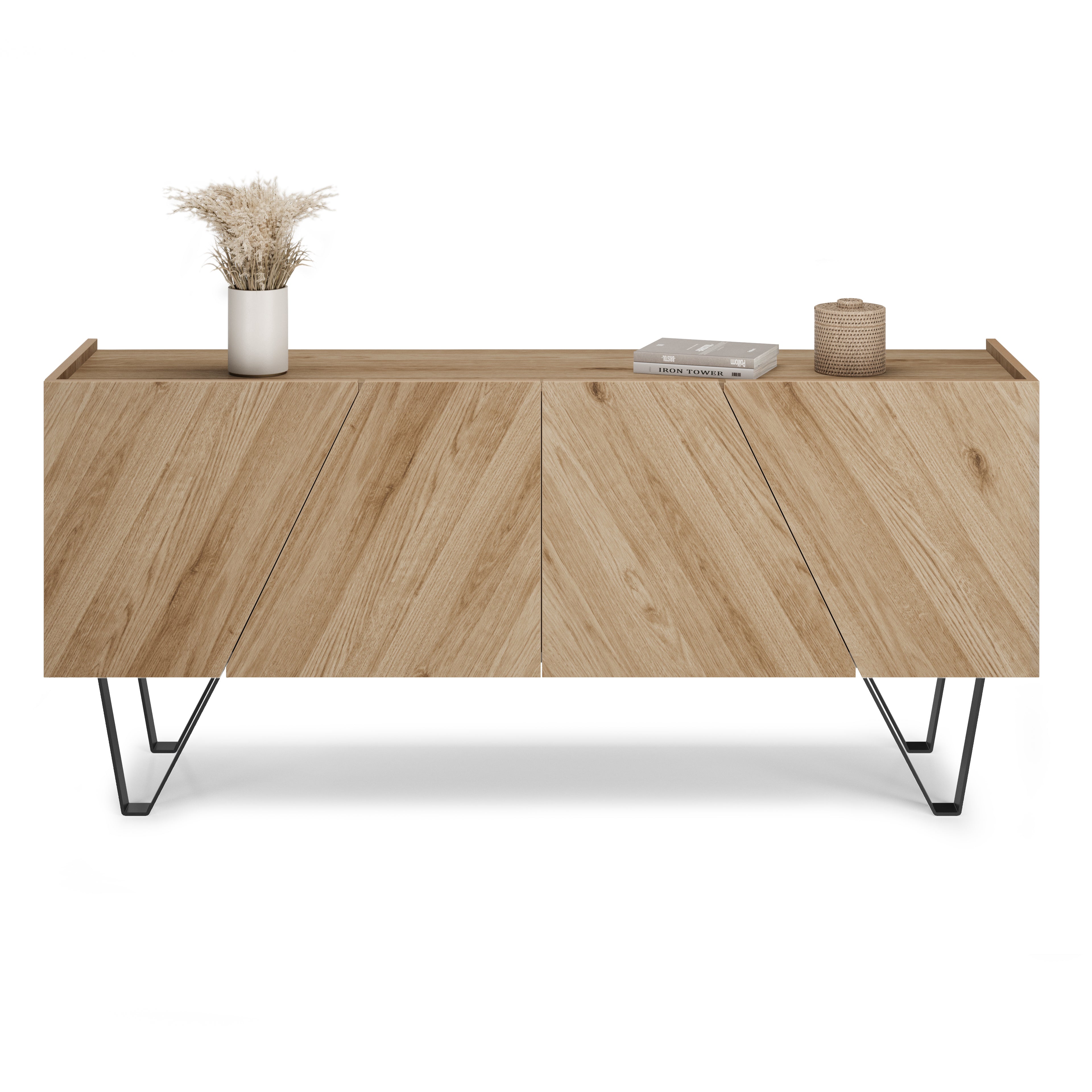 Buffet 4 portes Emma avec pieds noirs, chêne clair