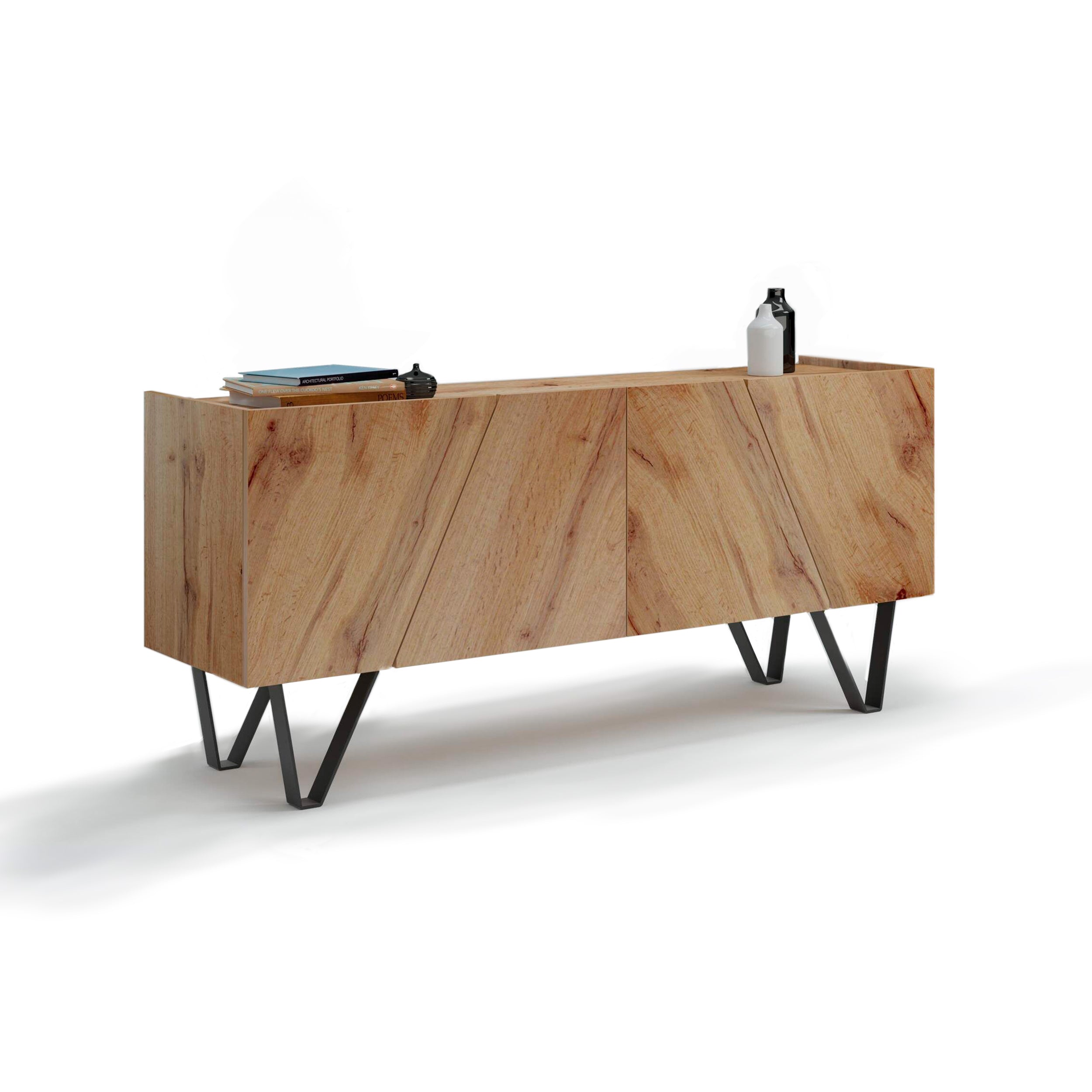Madia-Buffet 4 ante Emma con gambe nere, Rovere Rustico - Immagine dettaglio 2