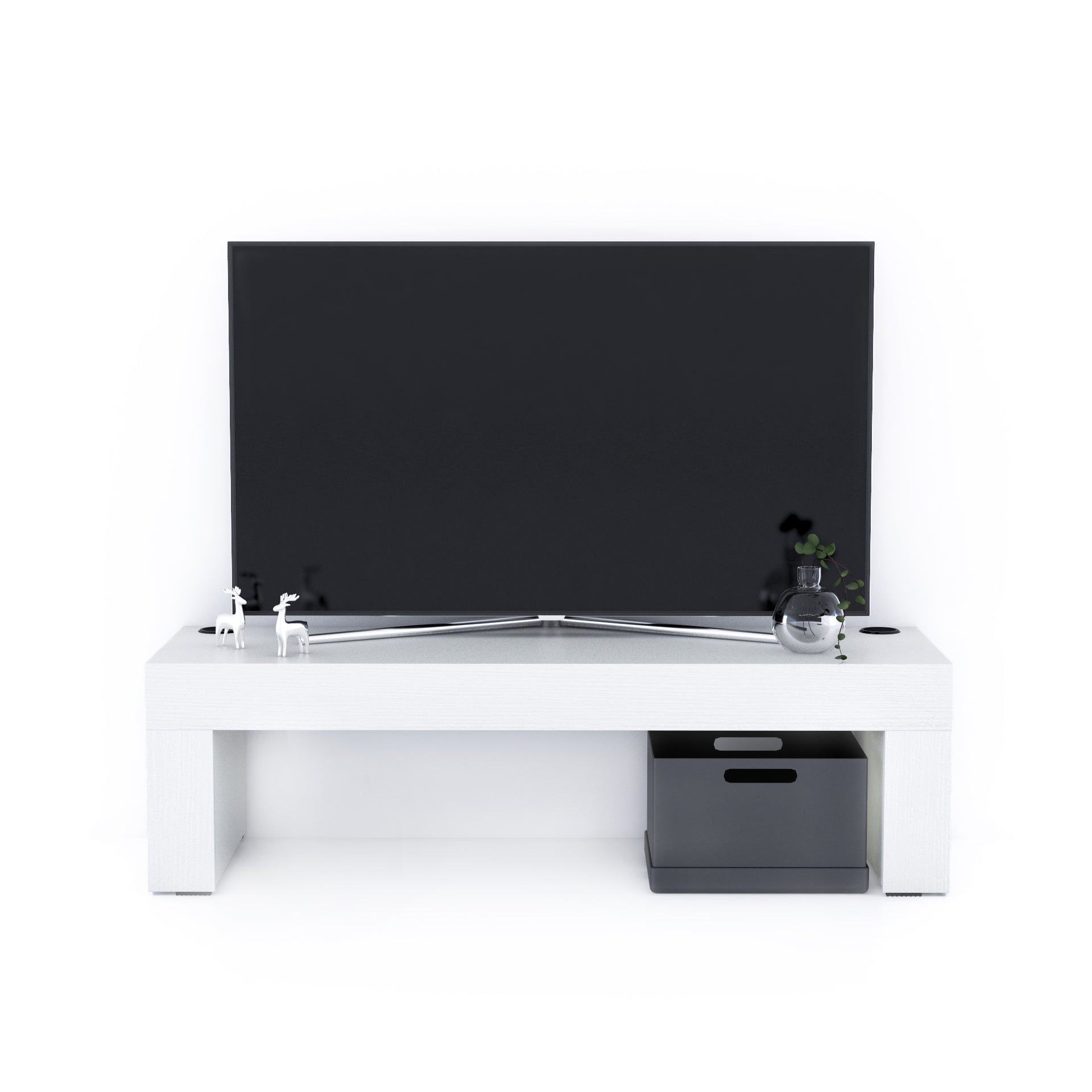 Evolution TV-Schrank 120 x 40 mit kabellosem Ladegerät, Esche, Weiß - Detail image 1