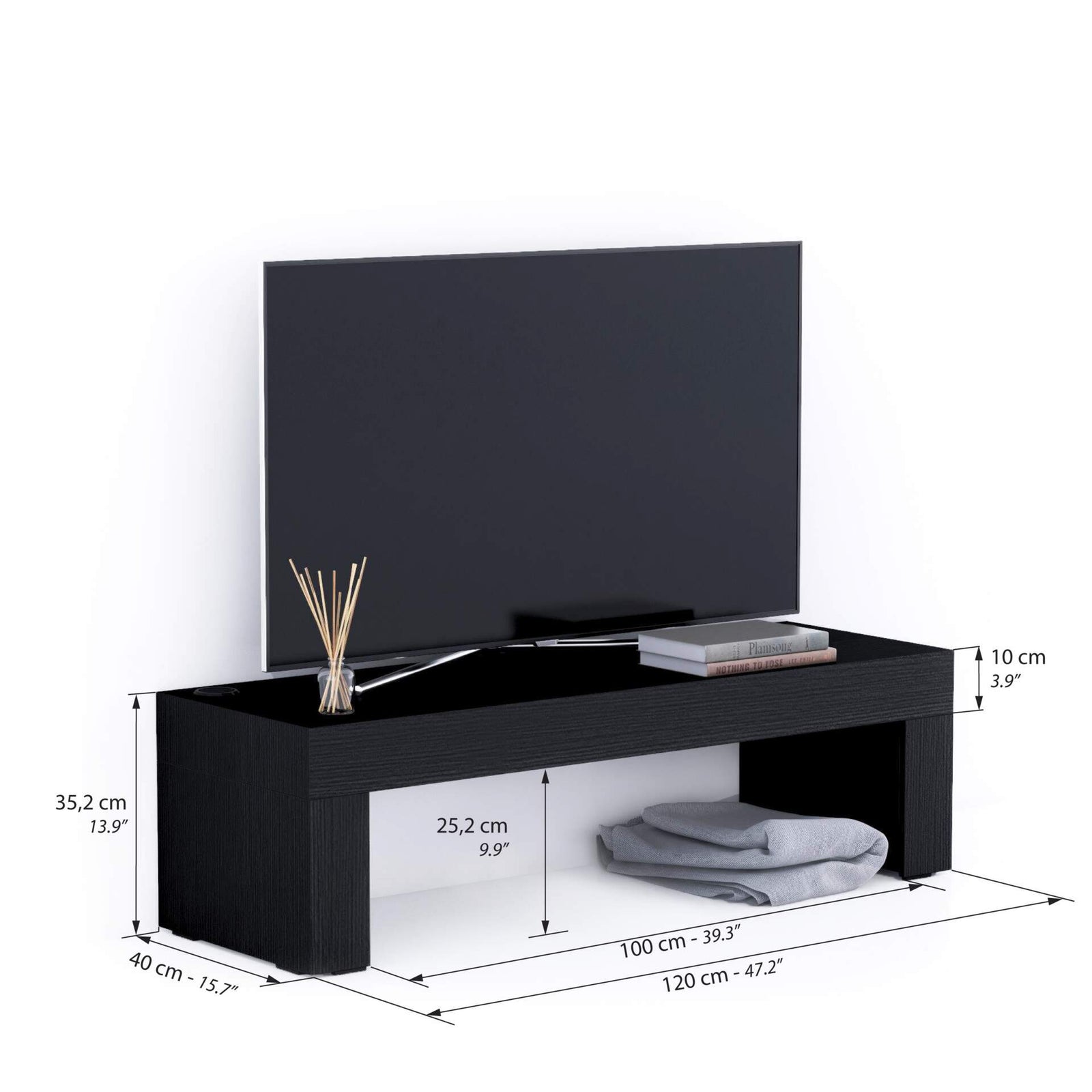 Evolution TV Stand 120x40 with Wireless Charger, Ashwood Black - Immagine tecnica 1