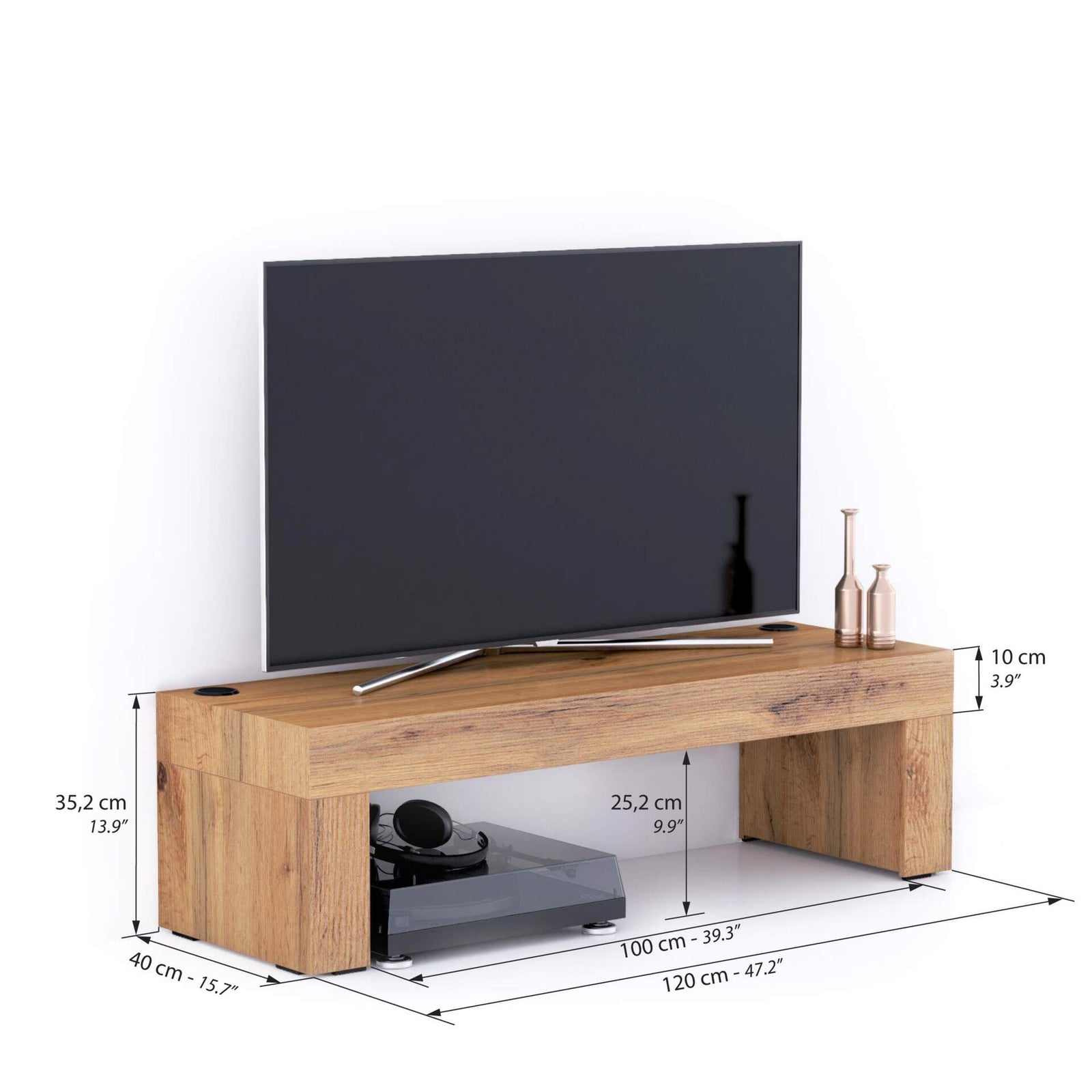Evolution TV Stand 120x40 with Wireless Charger, Rustic Oak - Immagine tecnica 1