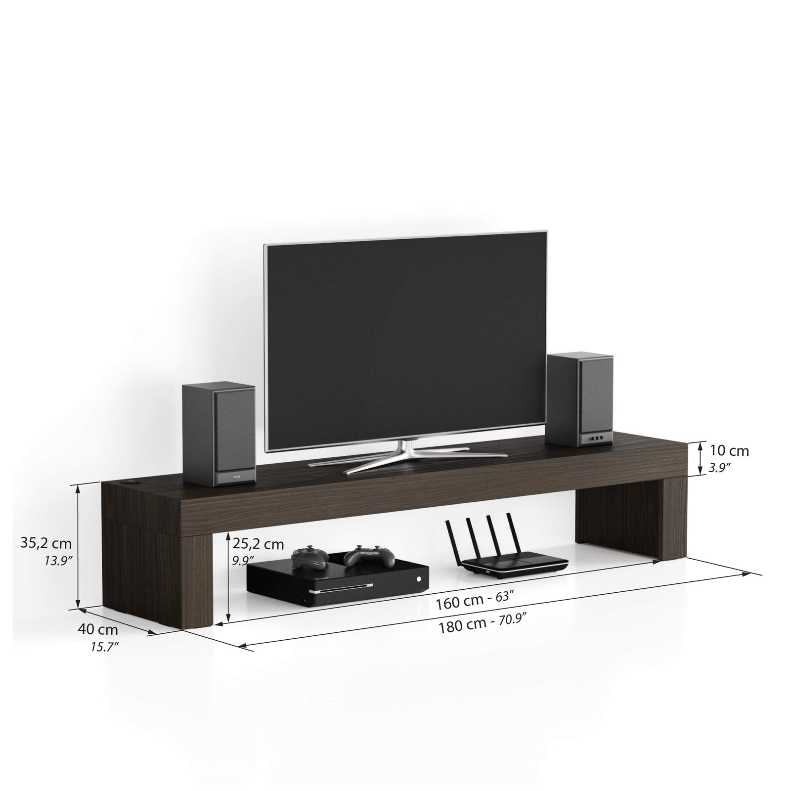 Mueble de TV Evolution 180x40, nogal americano con cargador inalámbrico - Immagine tecnica 1