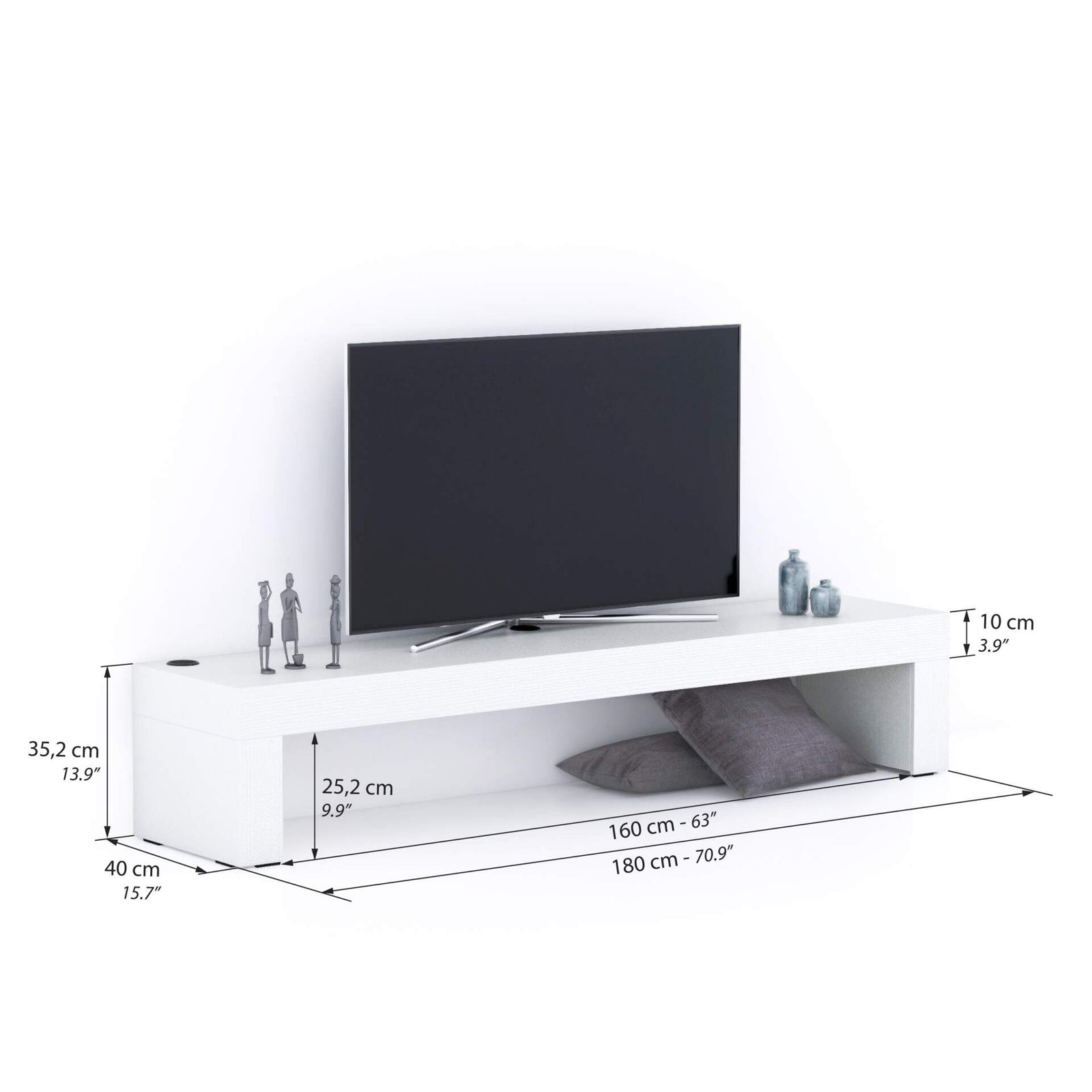 Evolution TV-Lowboard, 180 x 40 mit kabellosem Ladegerät, Esche, Weiß - Immagine tecnica 1