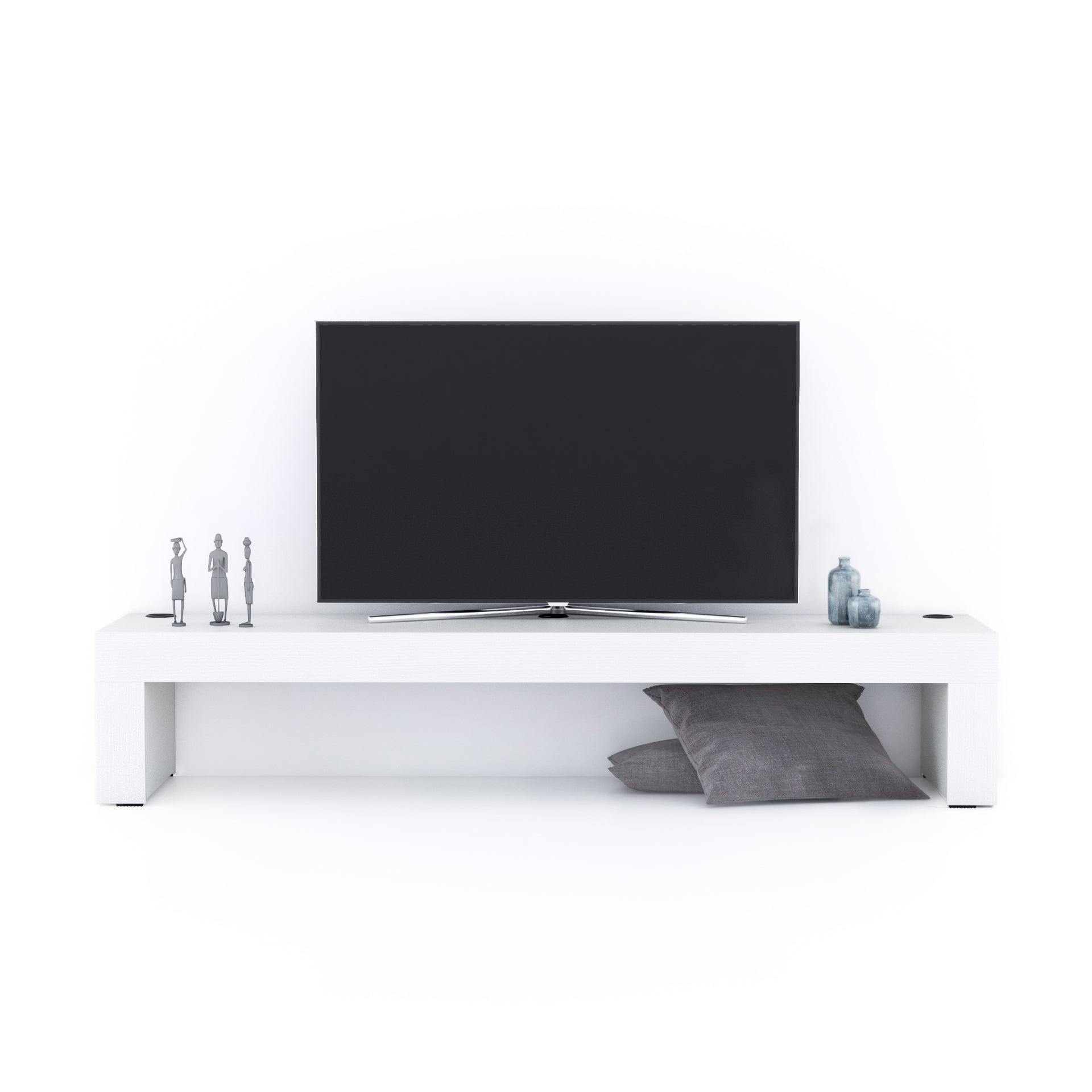Meuble TV Evolution 180x40, Frêne Blanc avec Chargeur Sans Fil