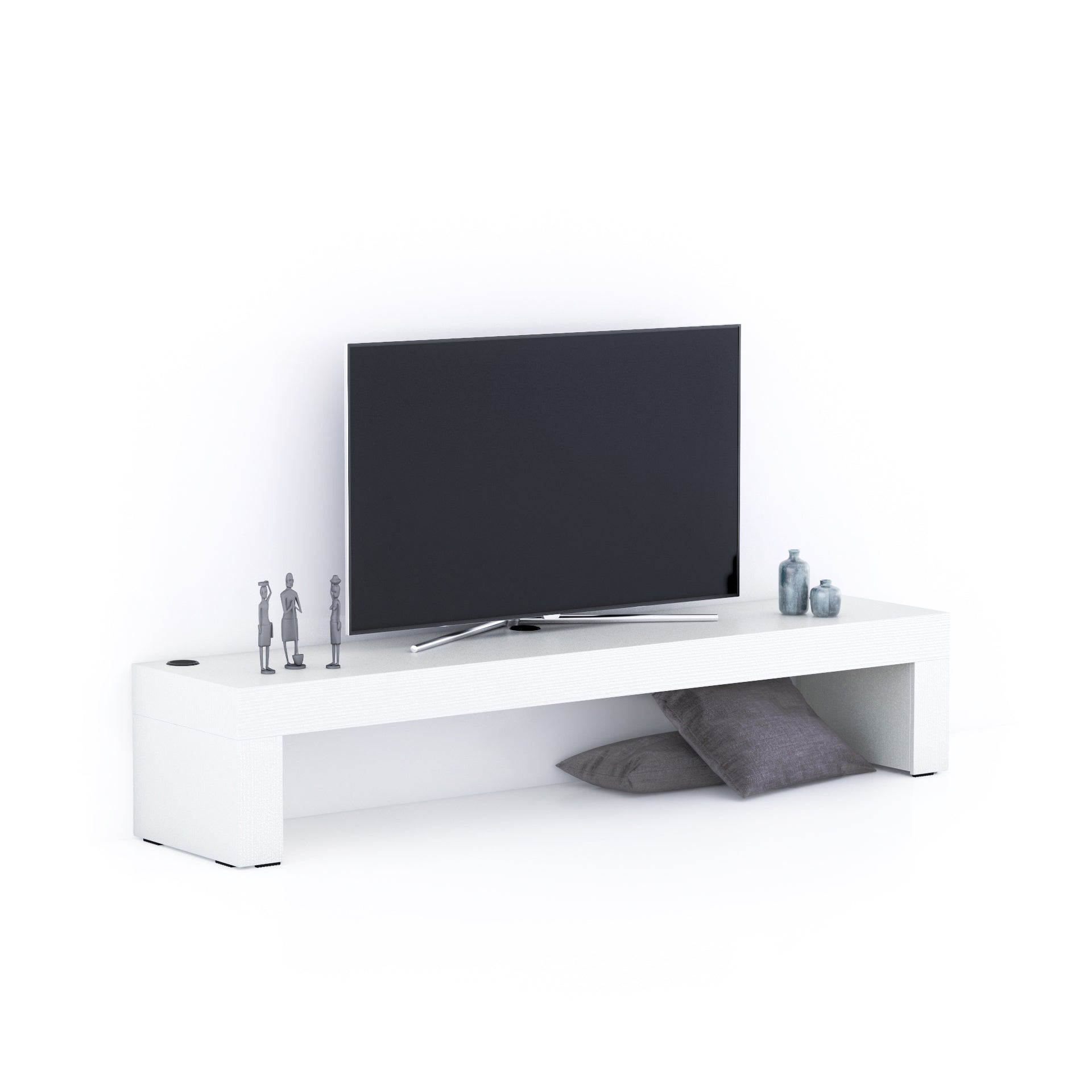 Evolution TV-Lowboard, 180 x 40 mit kabellosem Ladegerät, Esche, Weiß - Main image