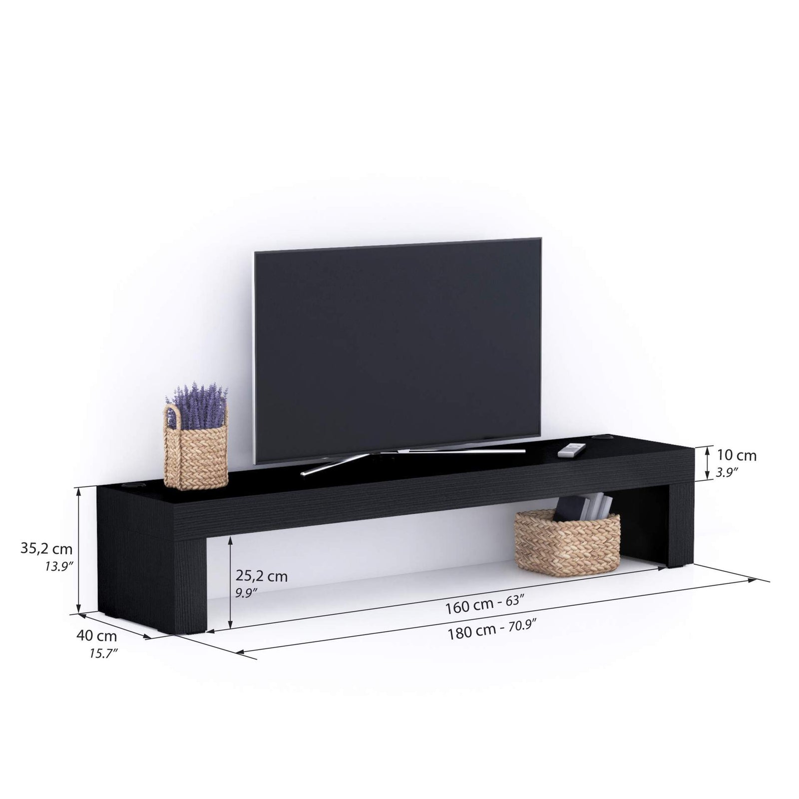 Evolution TV-Schrank 180 x 40 mit kabellosem Ladegerät, Esche, Schwarz - Immagine tecnica 1