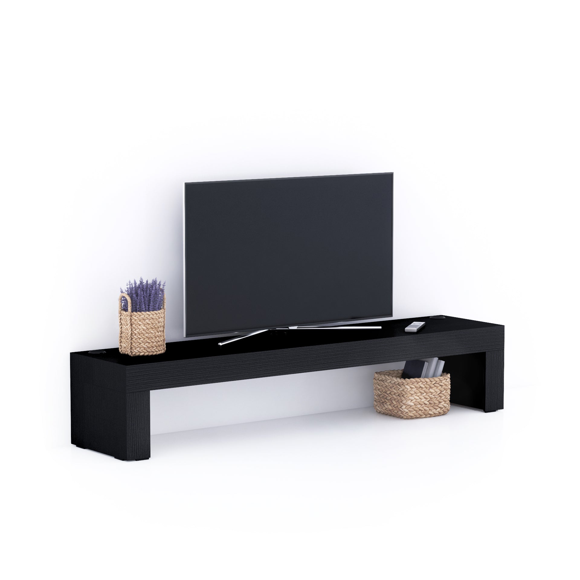 Evolution TV-Schrank 180 x 40 mit kabellosem Ladegerät, Esche, Schwarz - Main image