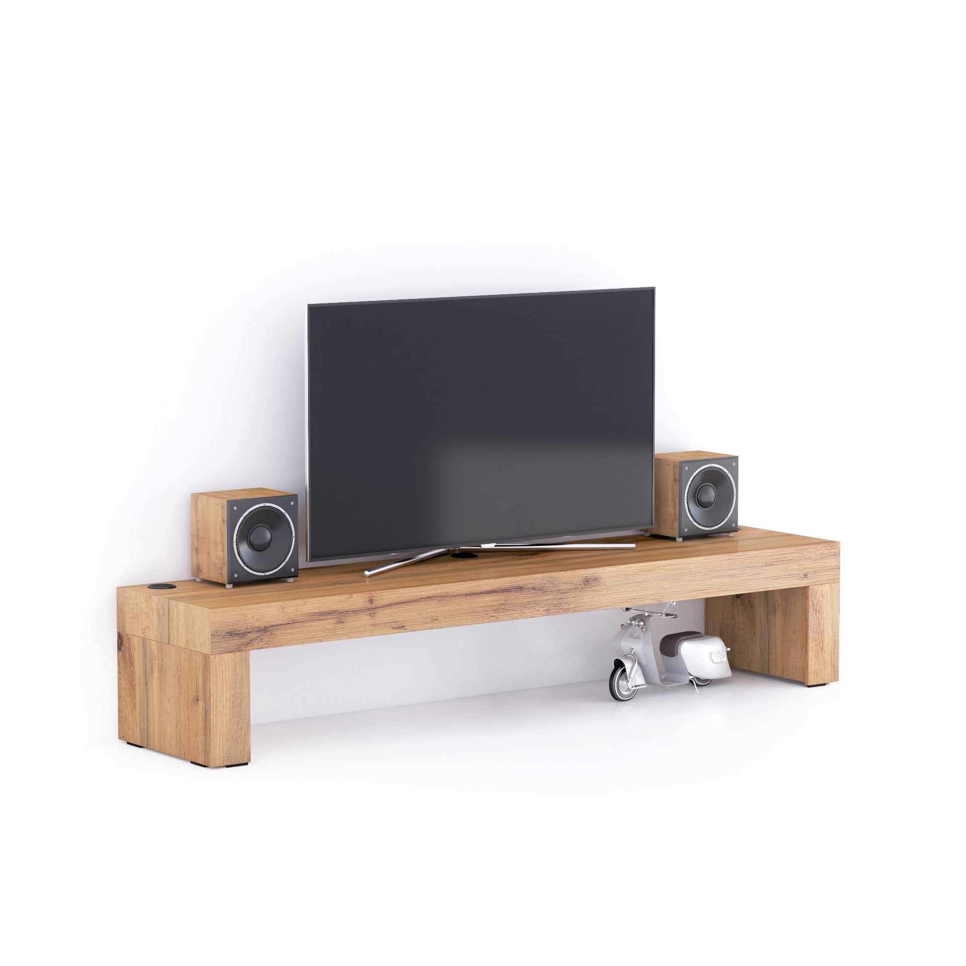 Evolution TV Stand 70.8x15.7 in, with Wireless Charger, Rustic Oak
