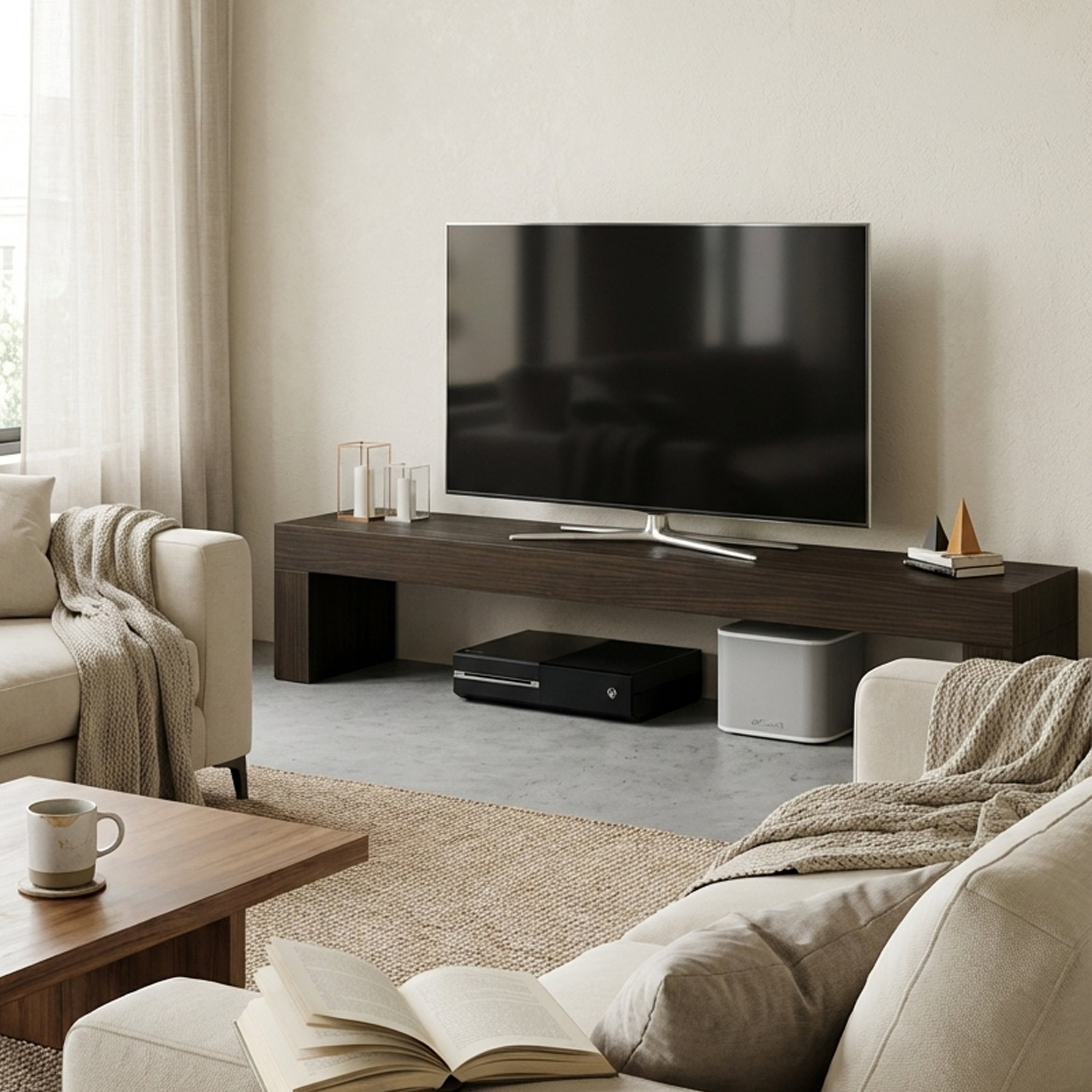 Porta Tv Evolution 180x40, Noce Scuro - Immagine ambientata 3