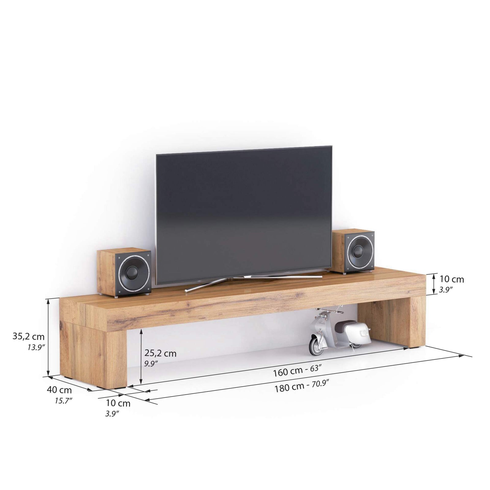 Evolution TV-Regal 180 x 40, rustikale Eiche - Immagine tecnica 1