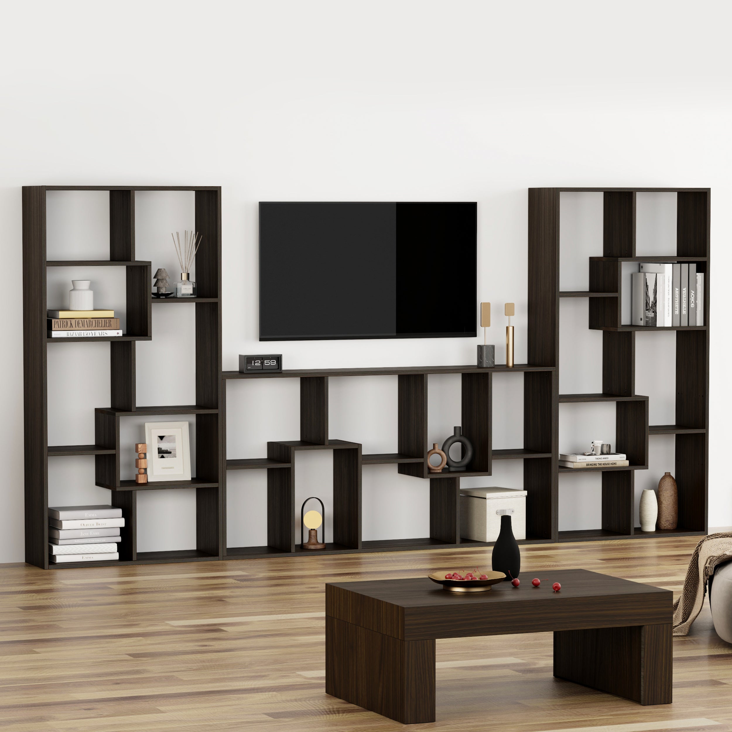 Parete TV Iacopo, Noce Scuro - Immagine ambientata 1